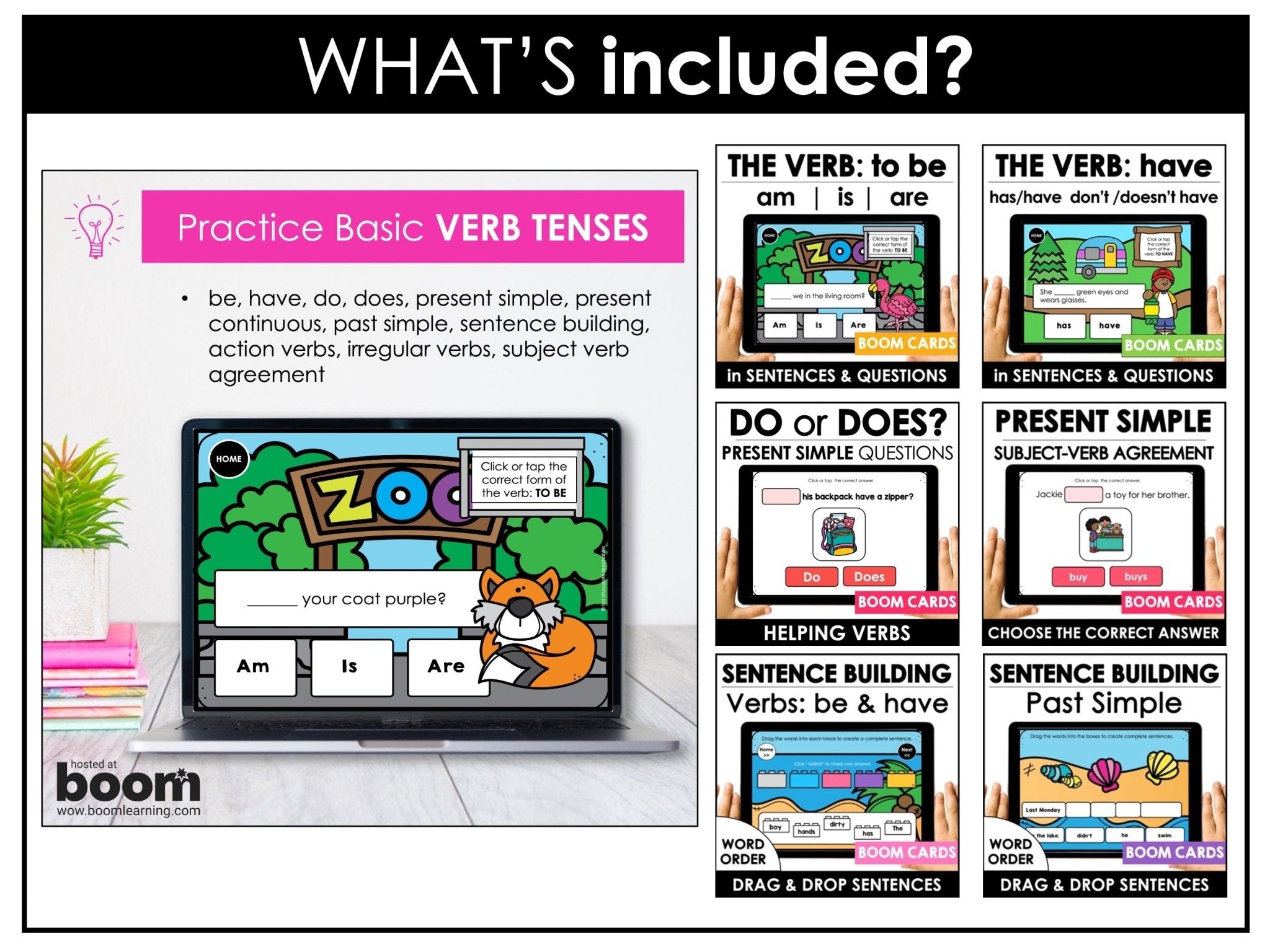 ESL Boom Card™ Bundle | Verb Tenses, Parts of Speech and Vocabulary (20 Decks) - Hot Chocolate Teachables