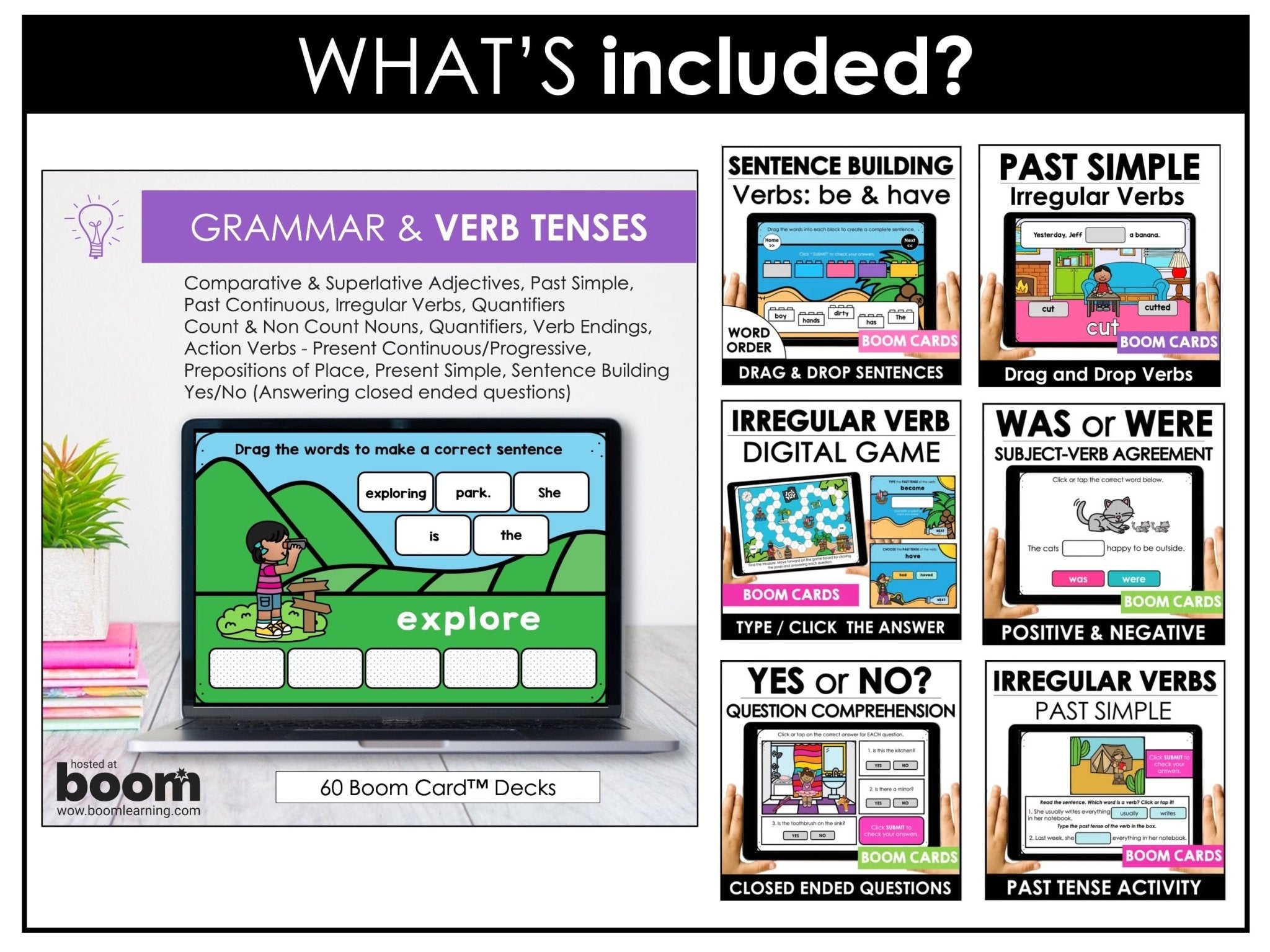 ESL Boom Card™ Mega Bundle | Verbs, Parts of Speech, Grammar & Vocabulary (60 Decks) - Hot Chocolate Teachables