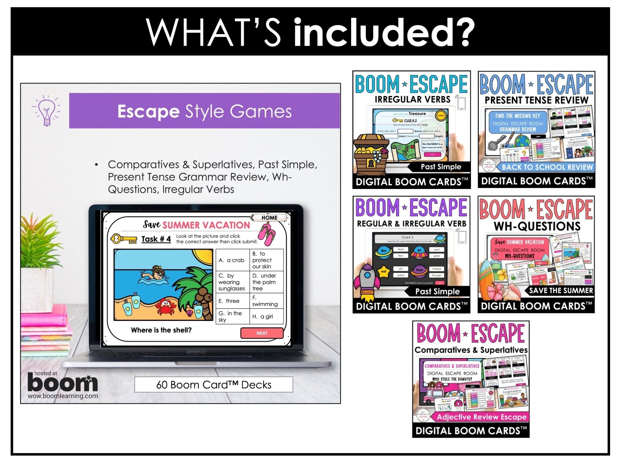ESL Boom Card™ Mega Bundle | Verbs, Parts of Speech, Grammar & Vocabulary (60 Decks) - Hot Chocolate Teachables