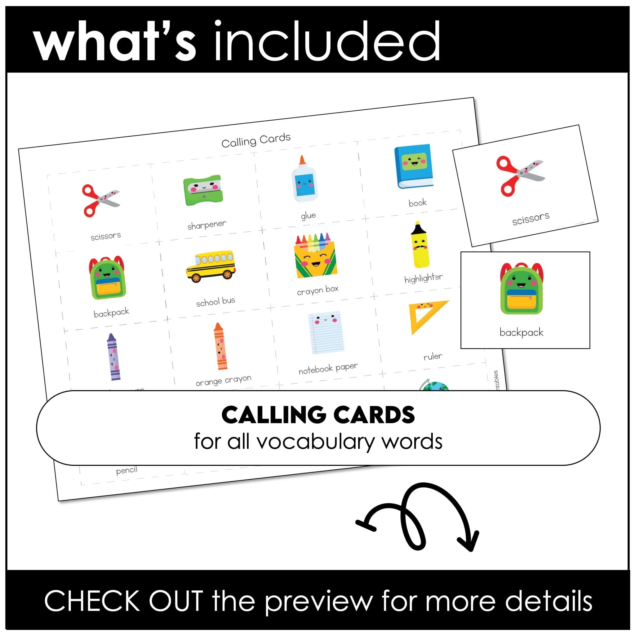 ESL Classroom Vocabulary School Supplies Bingo and Flashcard Set - Hot Chocolate Teachables