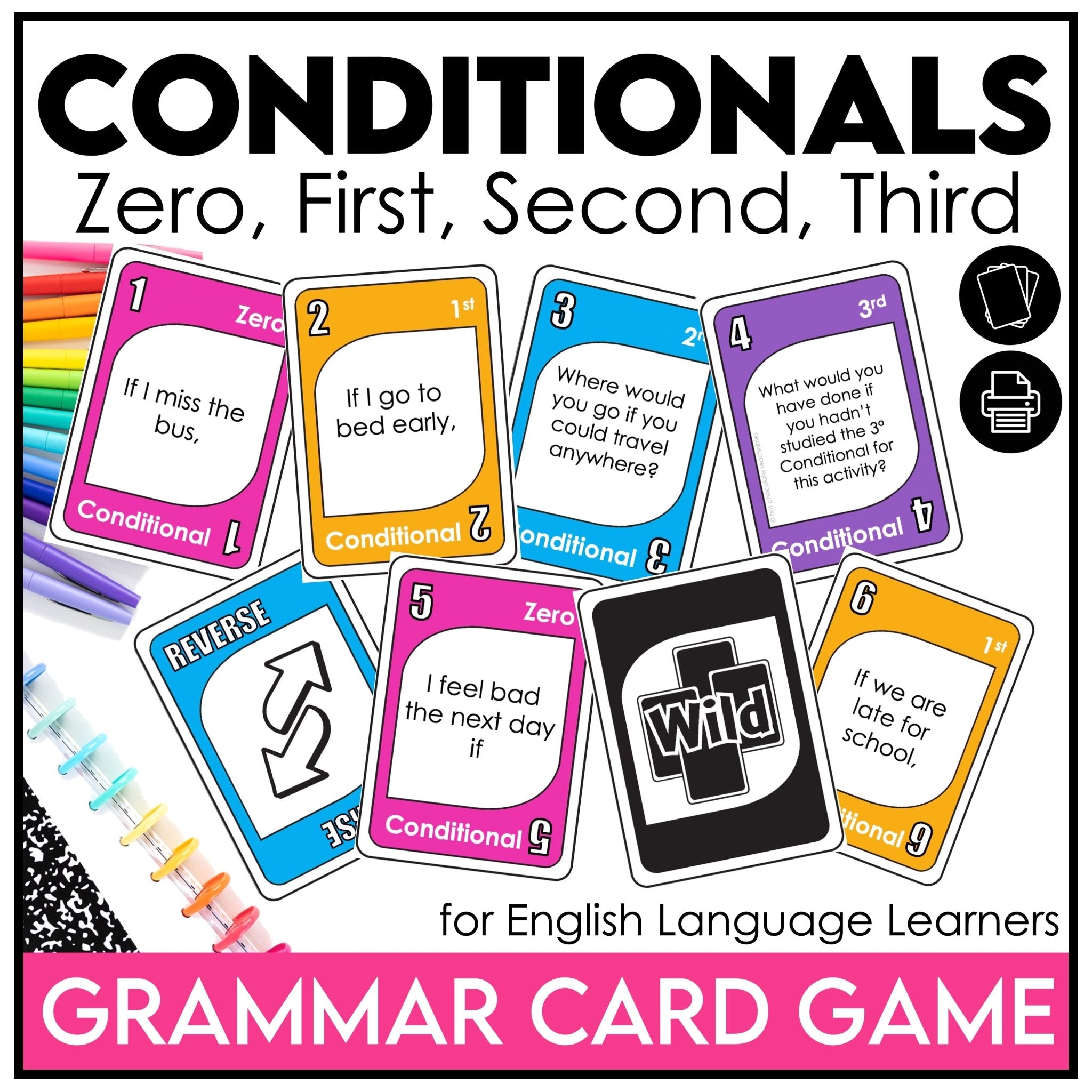 ESL Conditional Tenses Conversation Card Game - Zero, 1st, 2nd, 3rd - Hot Chocolate Teachables
