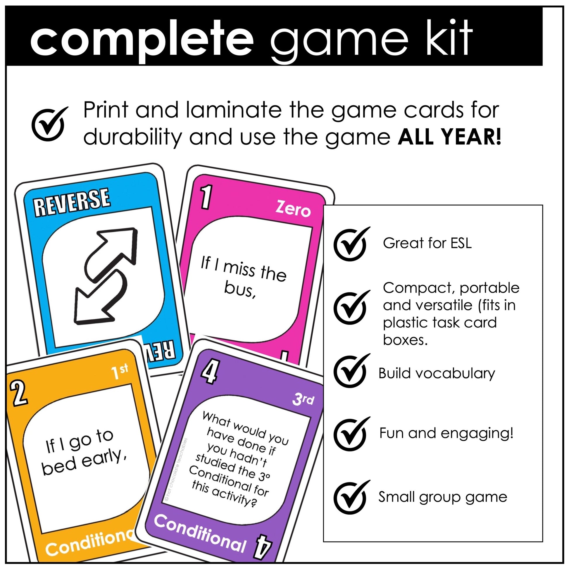 ESL Conditional Tenses Conversation Card Game - Zero, 1st, 2nd, 3rd - Hot Chocolate Teachables