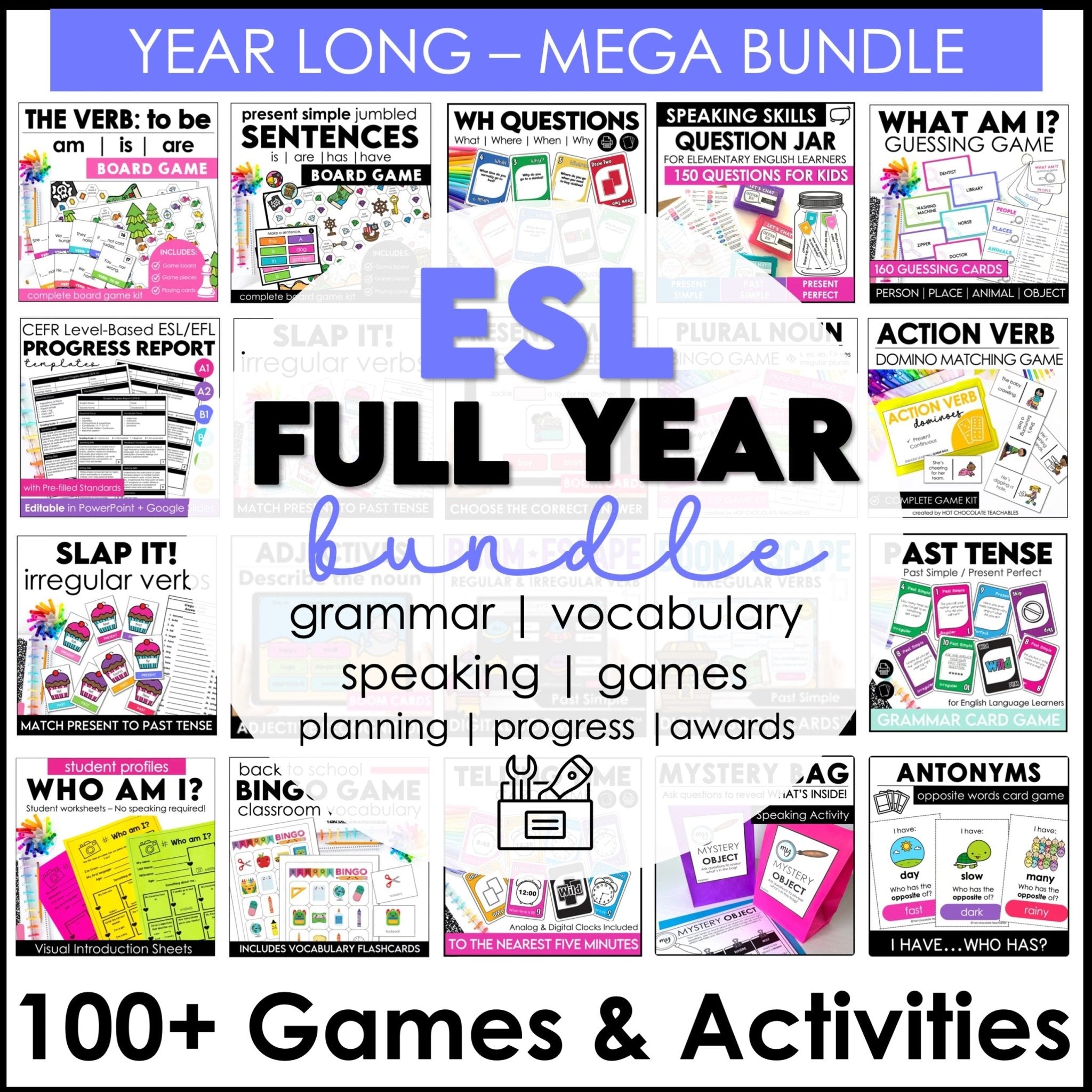 ESL EVERYTHING BUNDLE | 100 Engaging Games & Activities for English Teachers - Hot Chocolate Teachables