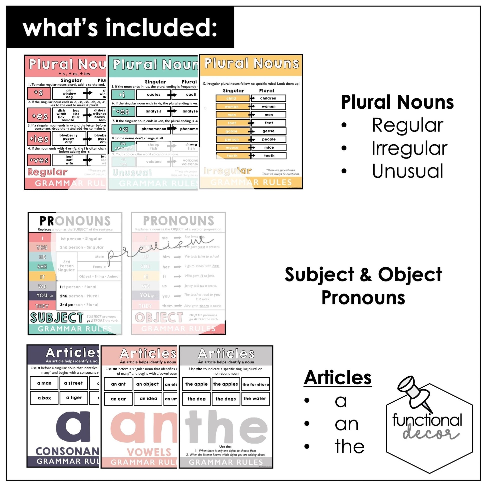 ESL Grammar Posters: Functional Classroom Decor Visuals - BOHO Neutral - Hot Chocolate Teachables