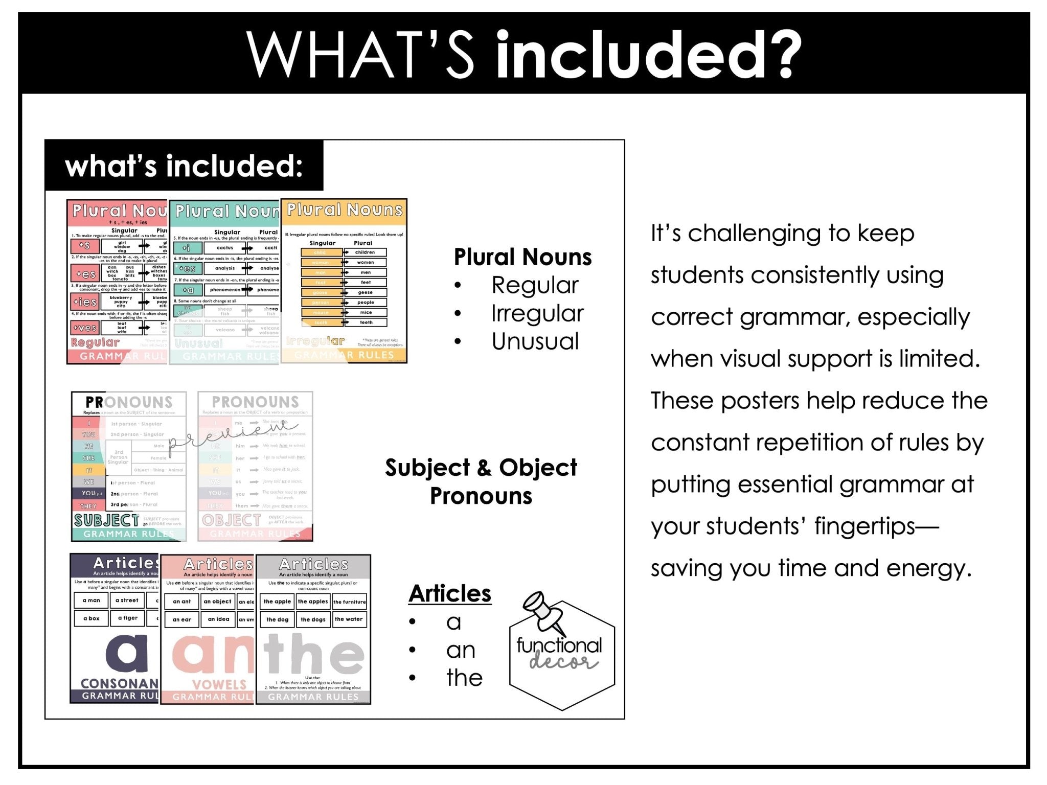 ESL Grammar Posters: Functional Classroom Decor Visuals - BOHO Neutral - Hot Chocolate Teachables