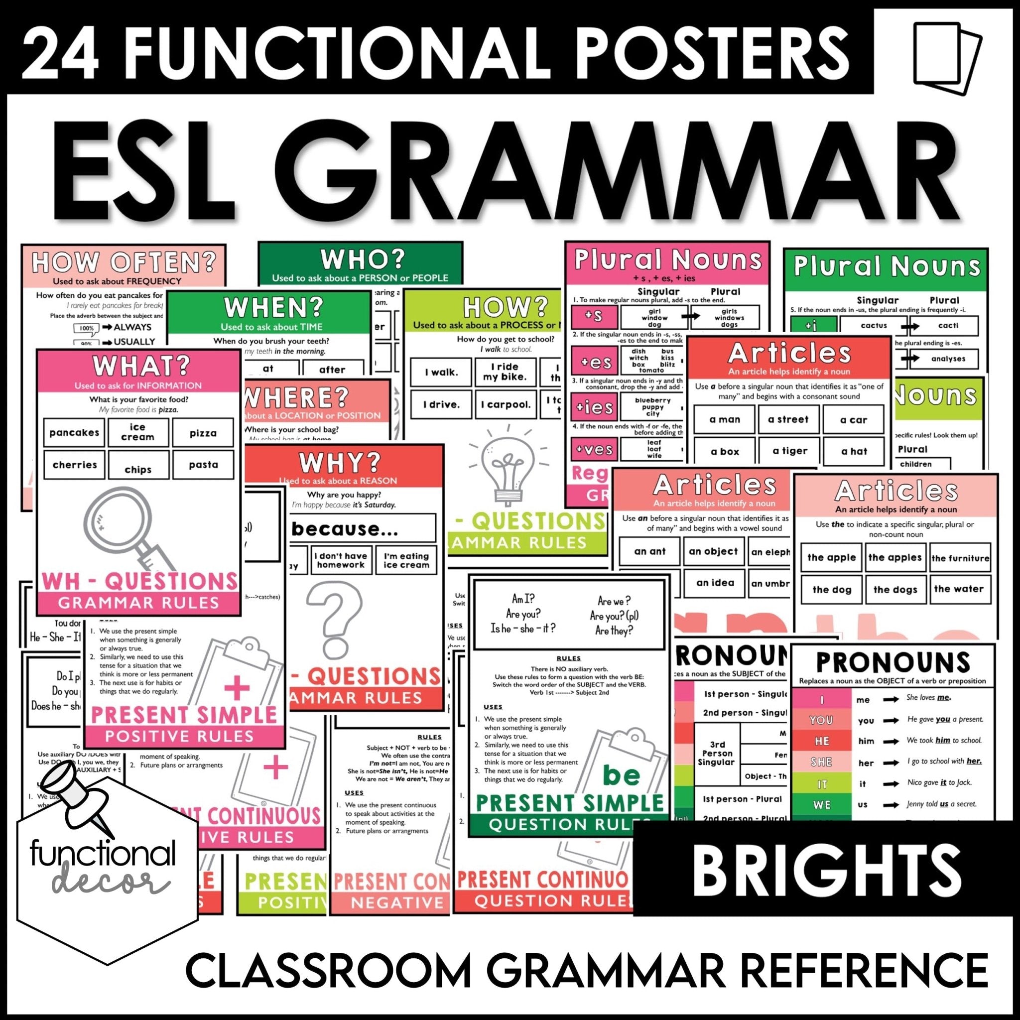ESL Grammar Posters: Functional Classroom Printables - BRIGHTS - Hot Chocolate Teachables