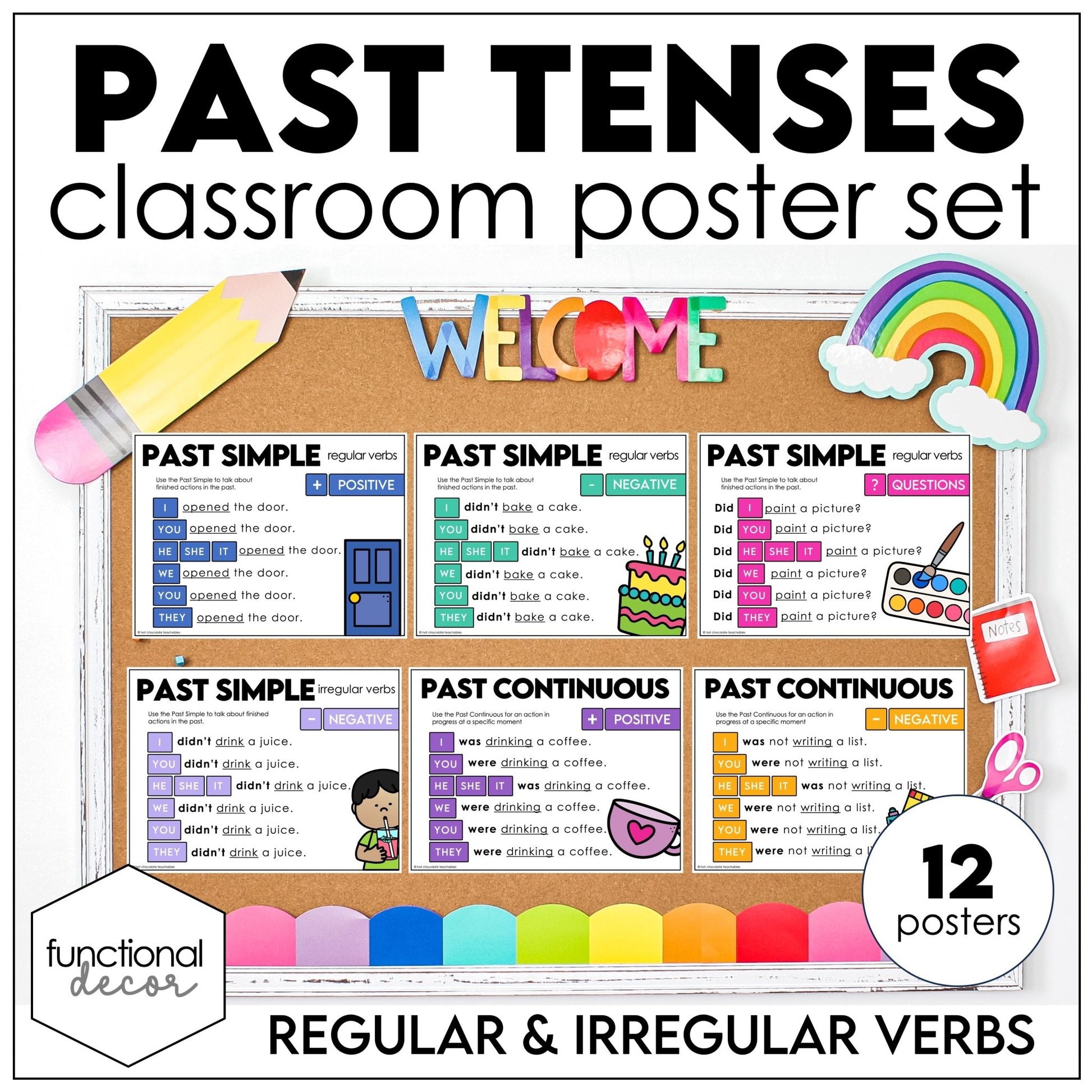 ESL Grammar Posters: Past Tenses - Regular & Irregular , Past Continuous - Hot Chocolate Teachables