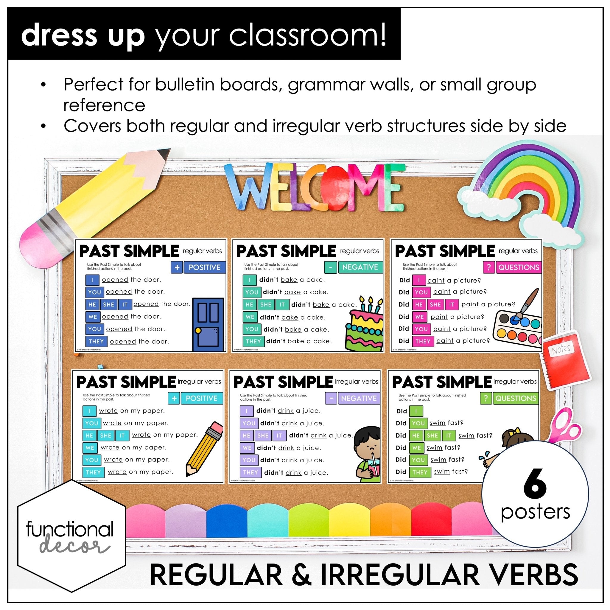 ESL Grammar Posters: Past Tenses - Regular & Irregular , Past Continuous - Hot Chocolate Teachables