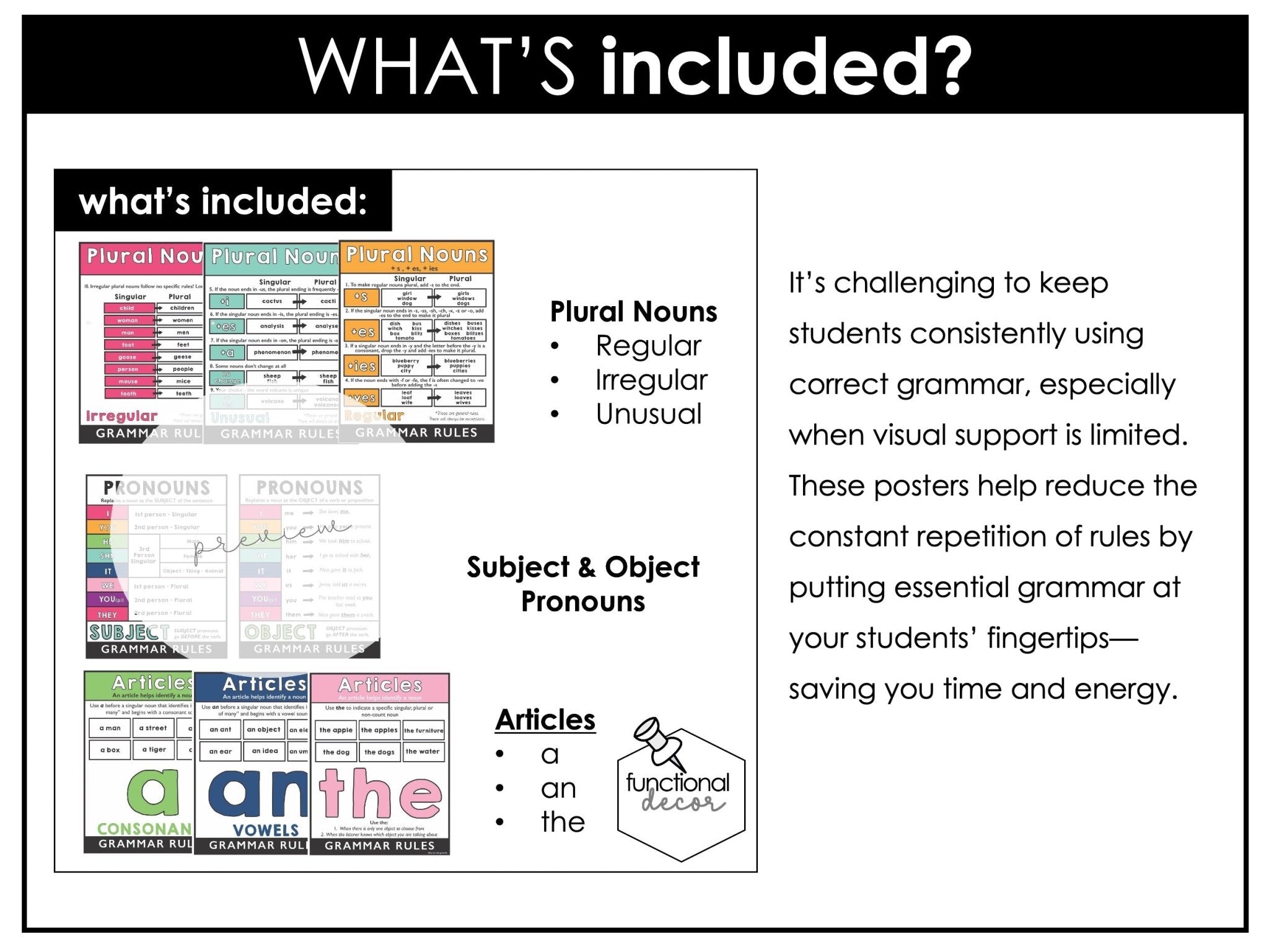ESL Grammar Posters: Set of 24 visuals to use as Functional Classroom Decor - Hot Chocolate Teachables