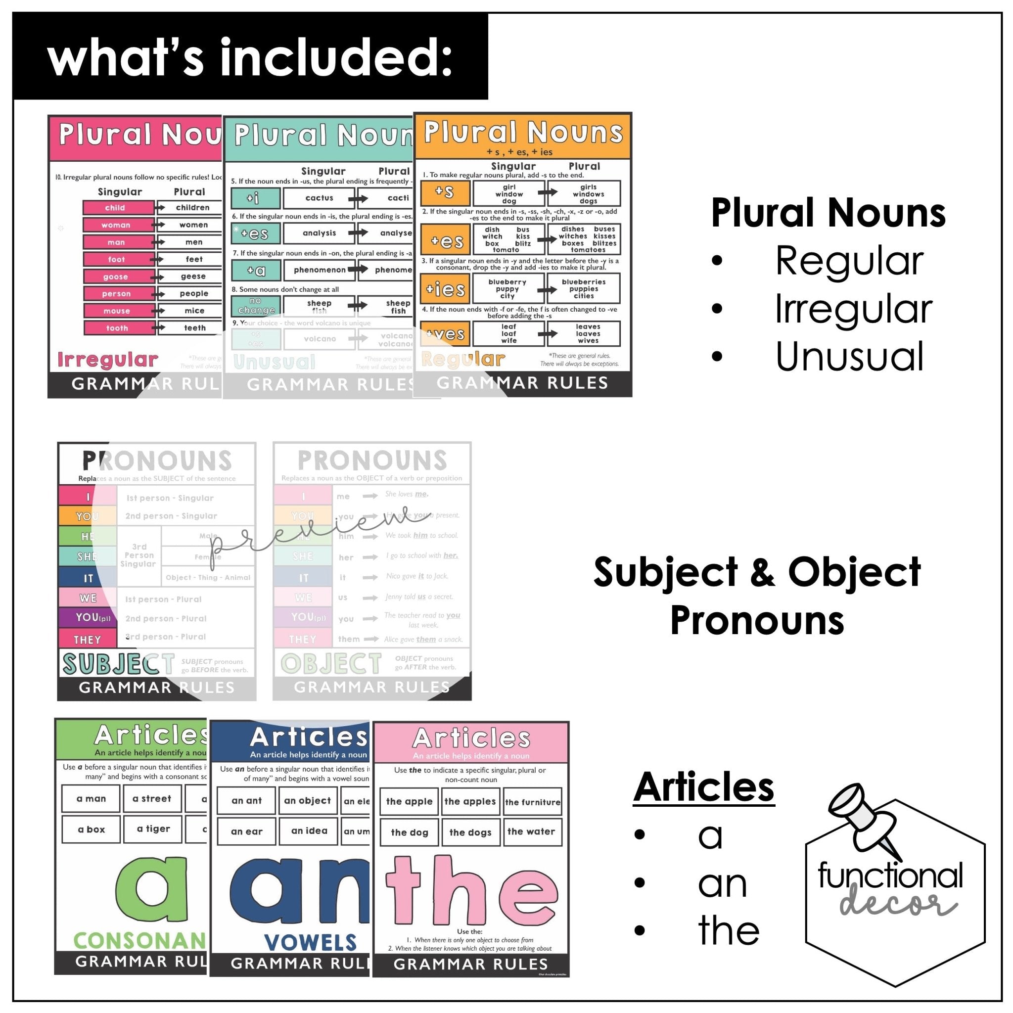 ESL Grammar Posters: Set of 24 visuals to use as Functional Classroom Decor - Hot Chocolate Teachables