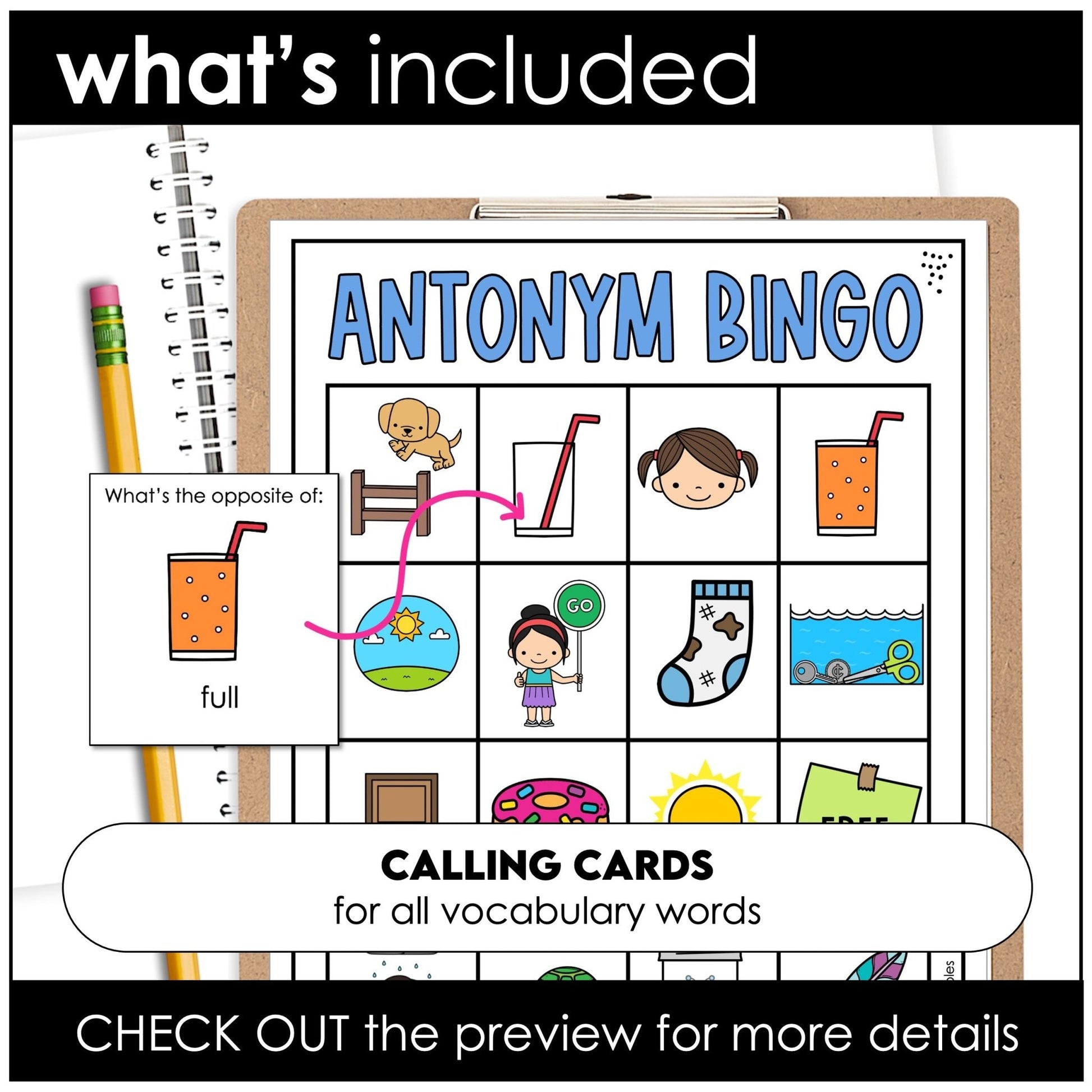 ESL Opposite Words Bingo | Printable Antonym Game for Vocabulary Building - Hot Chocolate Teachables