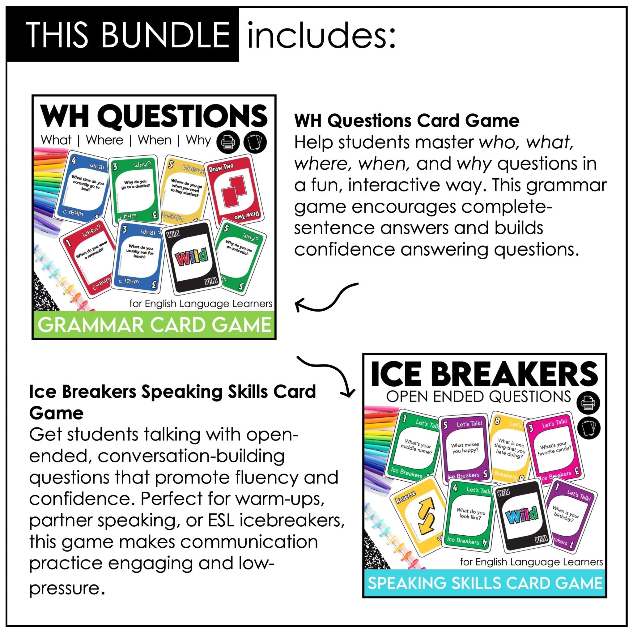 ESL Speaking Card Games Bundle | Activities to Practice Conversation - Hot Chocolate Teachables