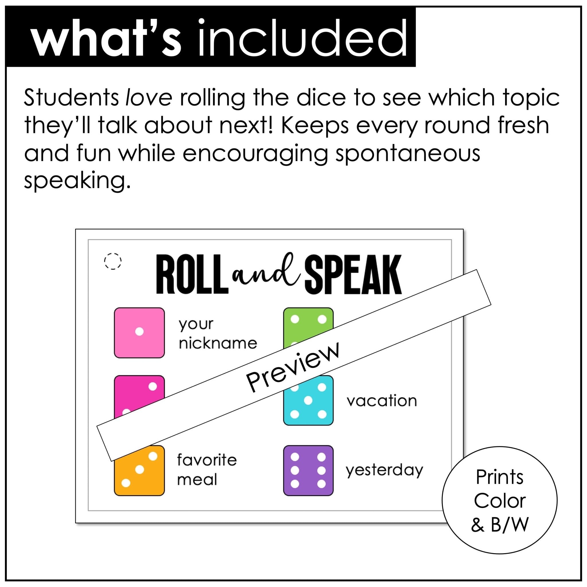 ESL Speaking Dice Game - Basic Vocabulary Student Led Speaking Activity - Hot Chocolate Teachables