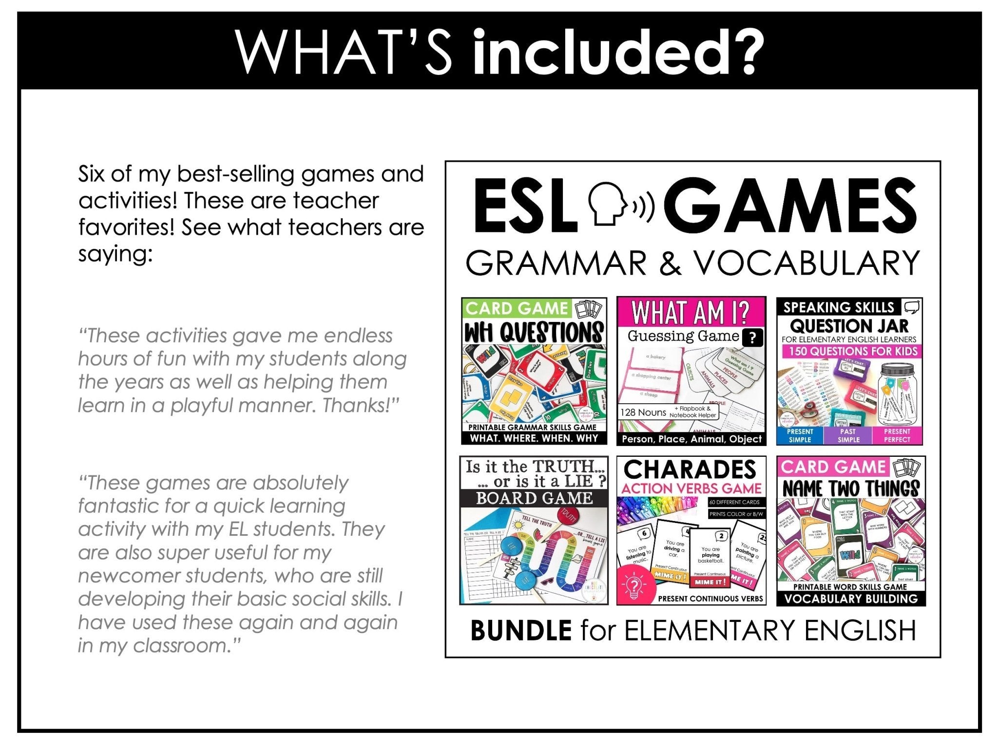 ESL Speaking Skills Starter Kit | English Games, Activities & Question Cards - Hot Chocolate Teachables