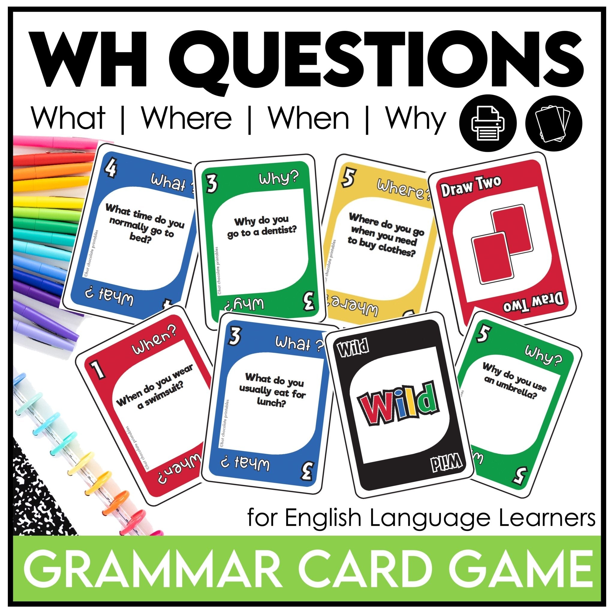 ESL Verb Tense Games BUNDLE | Present, Past, Irregular, Questions, Ice Breakers - Hot Chocolate Teachables