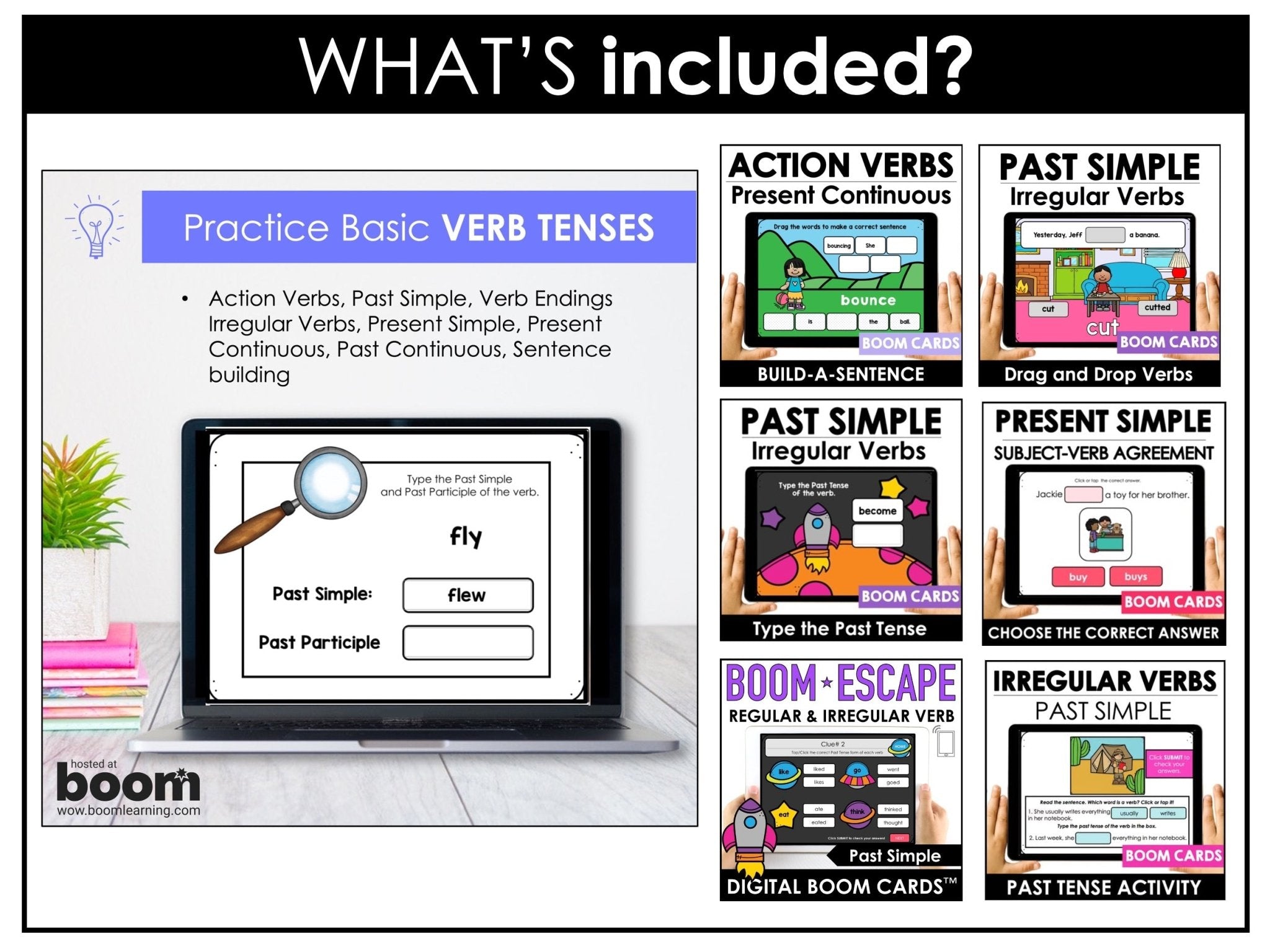 ESL Verbs, Parts of Speech, Literacy, Vocabulary - Boom Card™ Bundle - 100 DECKS - Hot Chocolate Teachables