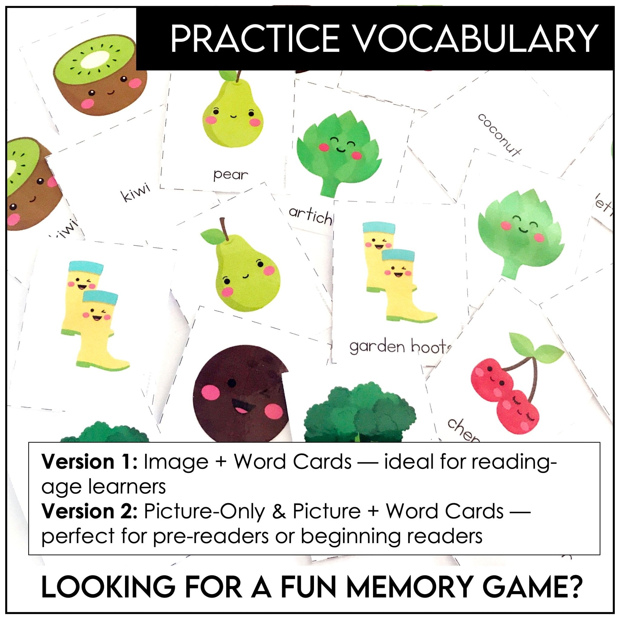 Fruit & Vegetable Vocabulary Matching Game – ESL Printable Activity - Hot Chocolate Teachables