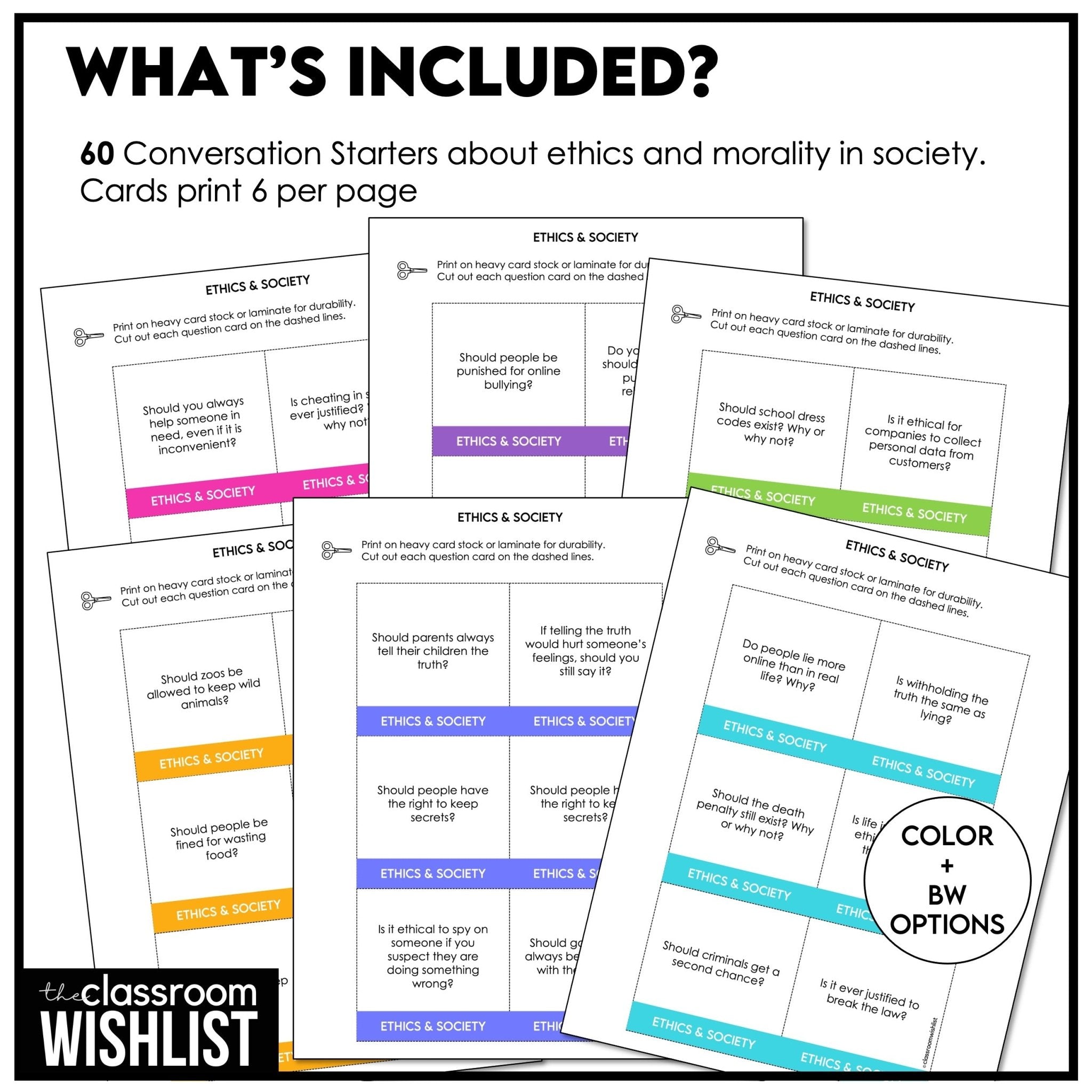 Ethics & Morality in Society Conversation Starter Questions | 60 Prompts | ESL - Hot Chocolate Teachables