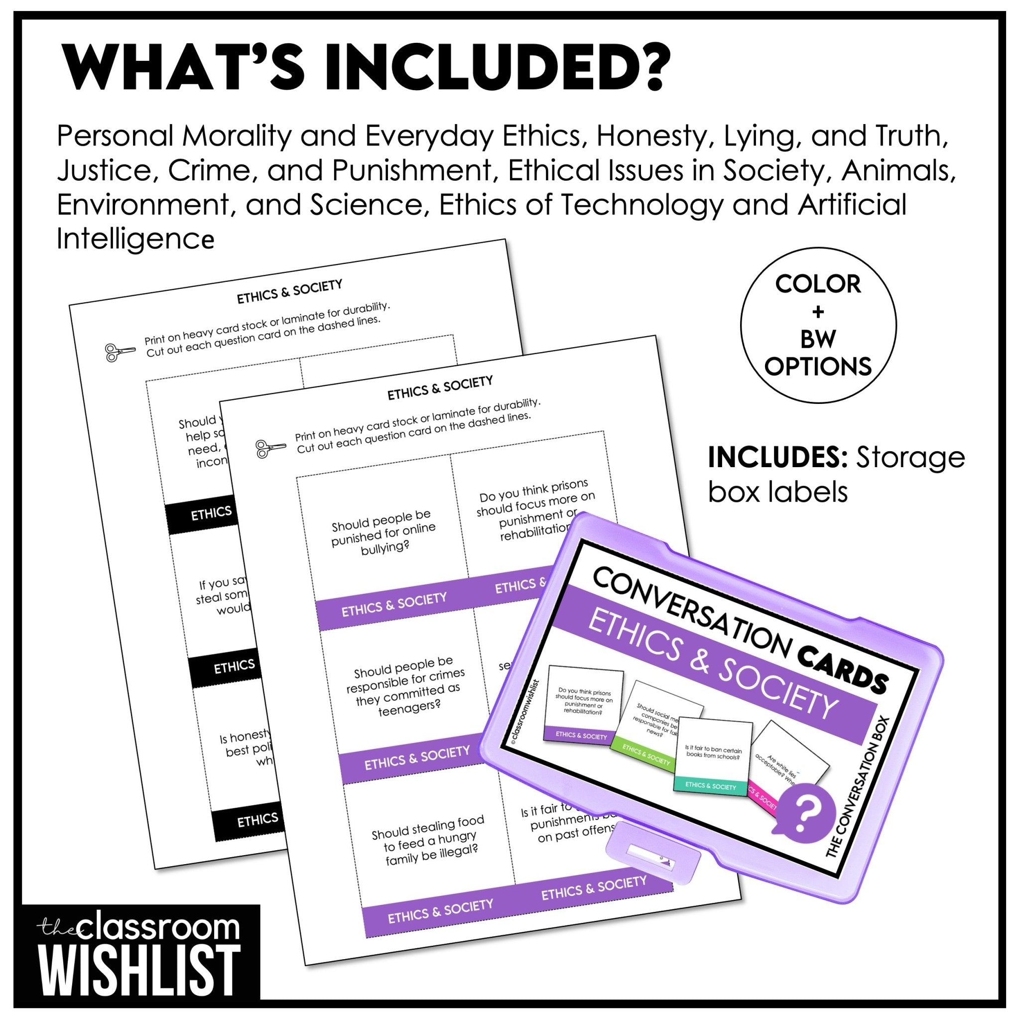 Ethics & Morality in Society Conversation Starter Questions | 60 Prompts | ESL - Hot Chocolate Teachables