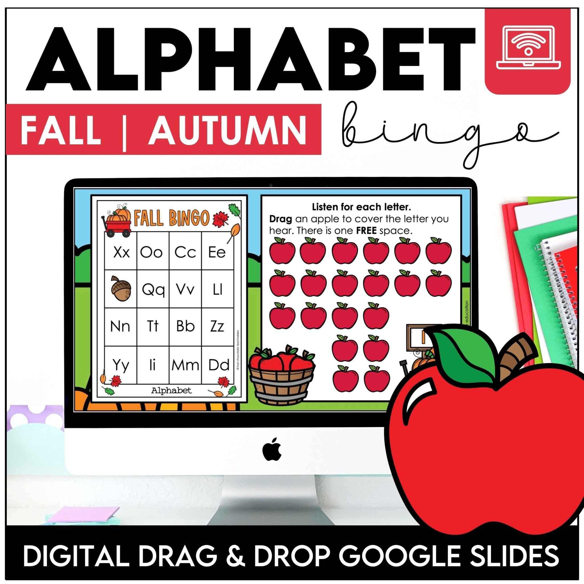 Fall Alphabet Bingo Game – Uppercase & Lowercase Letters on Google Slides™ - Hot Chocolate Teachables