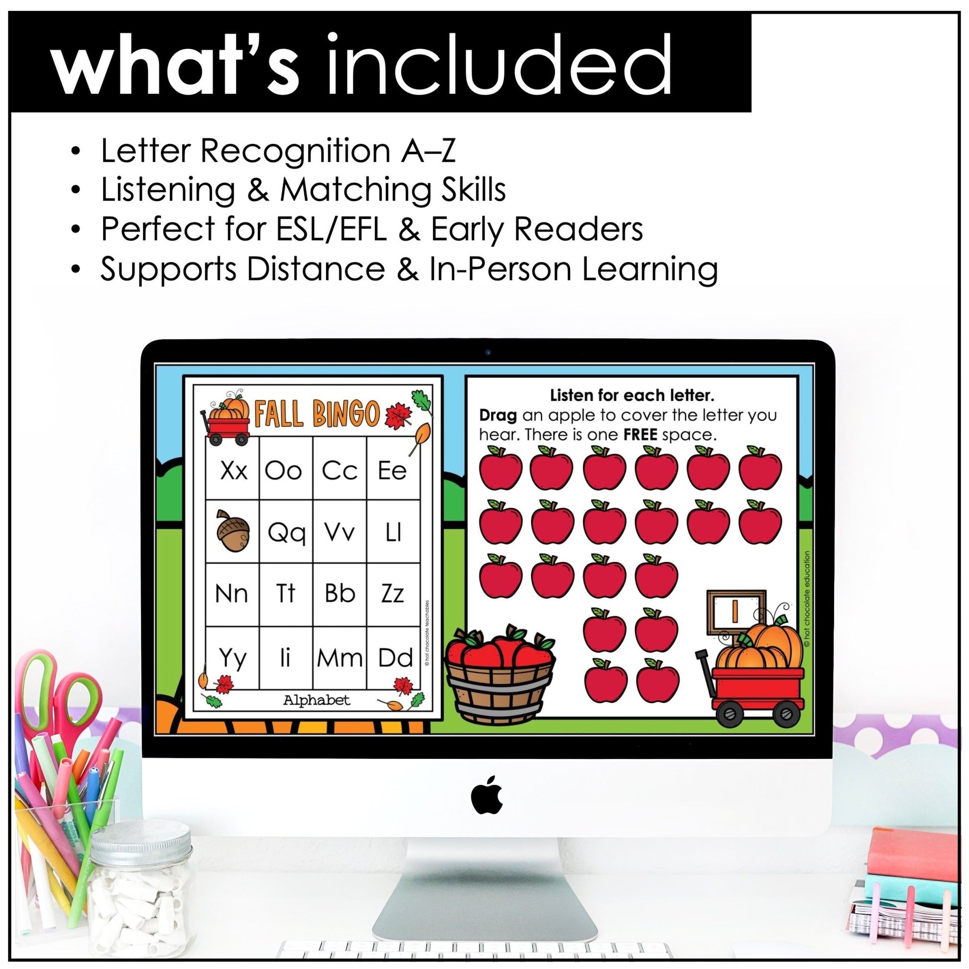 Fall Alphabet Bingo Game – Uppercase & Lowercase Letters on Google Slides™ - Hot Chocolate Teachables