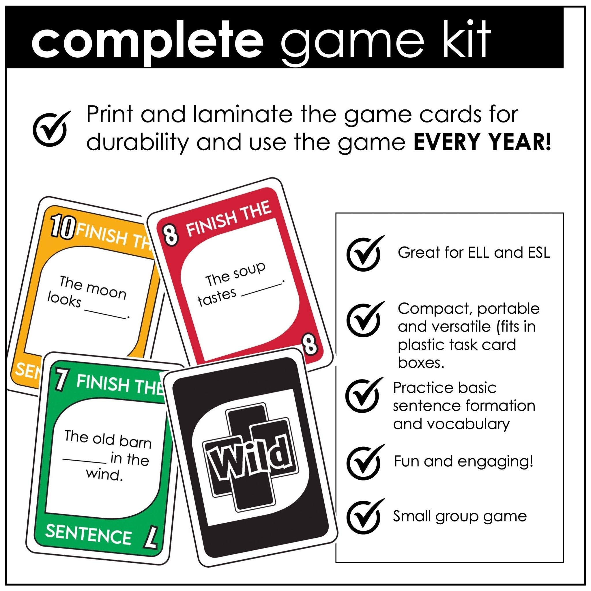 Fall Card Game – Autumn Finish the Sentence with Adjectives, Nouns & Verbs - Hot Chocolate Teachables