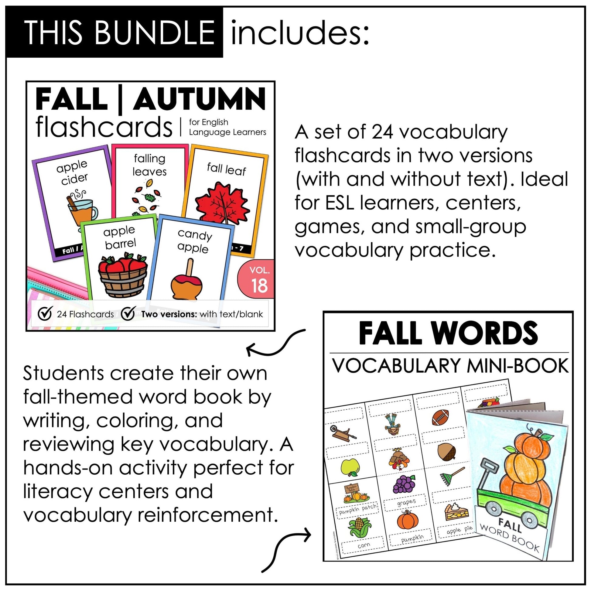 Fall Vocabulary Games Bundle – ESL, ELL & Elementary Autumn Activities - Hot Chocolate Teachables