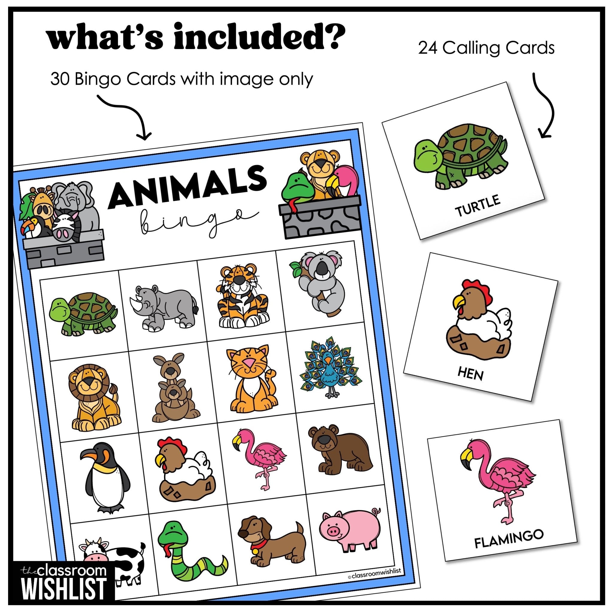 Farm, Zoo & Pet Animal Vocabulary Bingo Game – 3 Ways to Play | ESL, ELL, EFL - Hot Chocolate Teachables