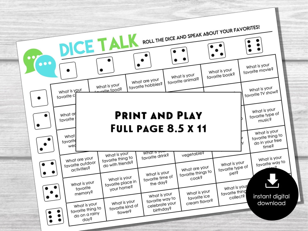 Favorites | Dice Talk Roll and Speak Game | Table Talk Dice - Hot Chocolate Teachables