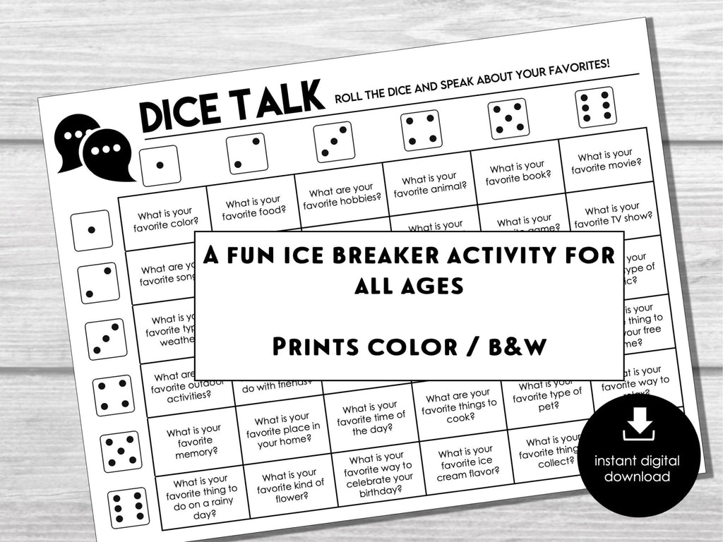 Favorites | Dice Talk Roll and Speak Game | Table Talk Dice - Hot Chocolate Teachables