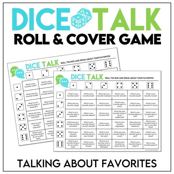 Favorites | Dice Talk Roll and Speak Game | Table Talk Dice - Hot Chocolate Teachables