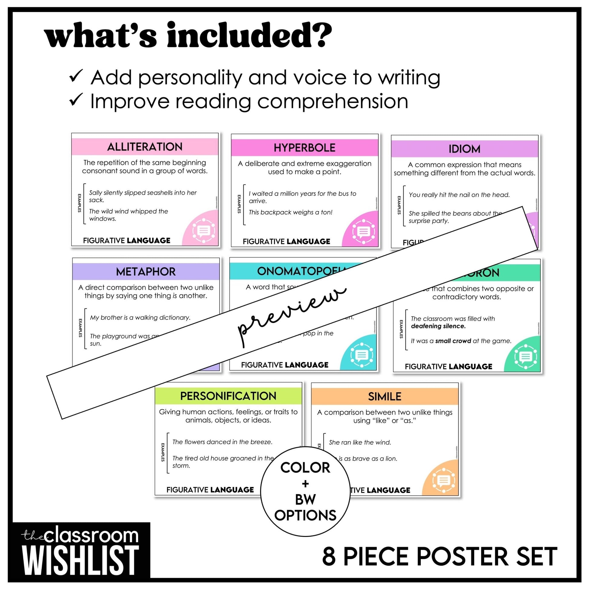 Figurative Language Posters – ELA Classroom Bulletin Board & Anchor Charts - Hot Chocolate Teachables