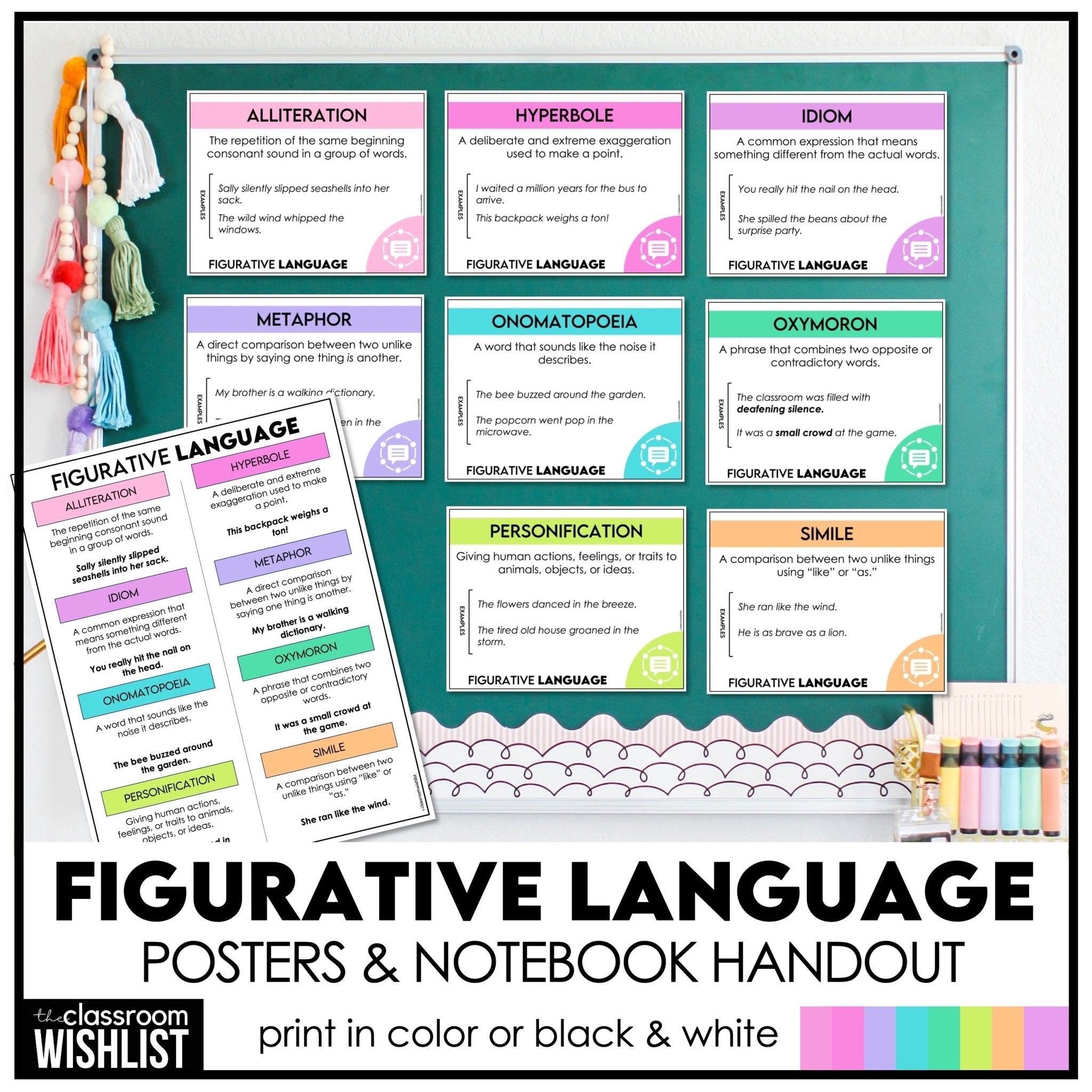 Figurative Language Posters – ELA Classroom Bulletin Board & Anchor Charts - Hot Chocolate Teachables