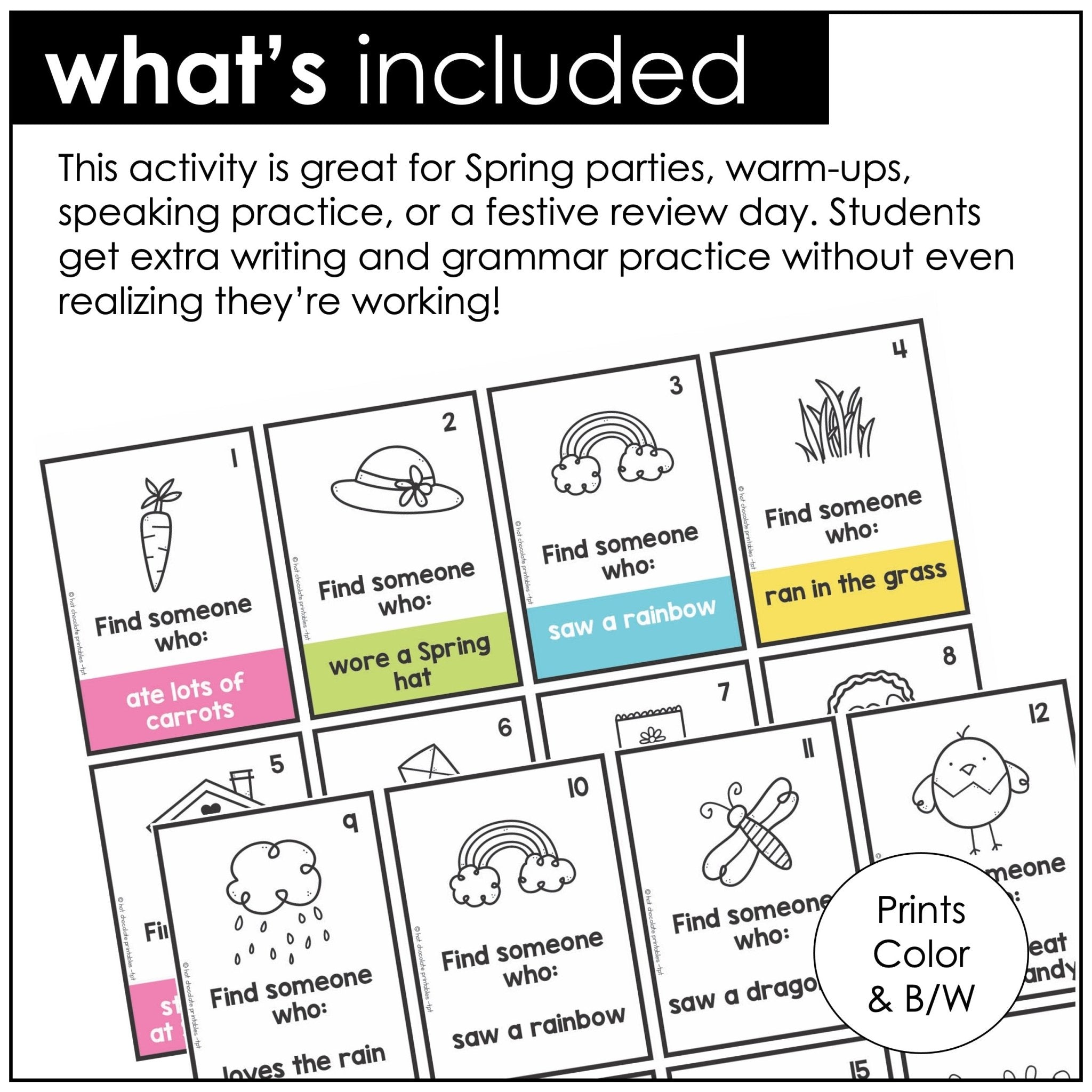 Find Someone Who - Easter / Spring Past Simple Speaking Activity - Hot Chocolate Teachables