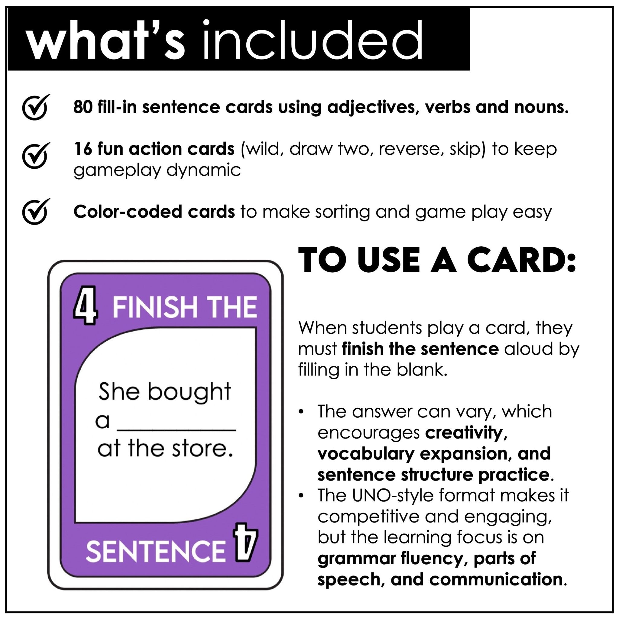 Finish the Sentence Card Game – ESL Vocabulary Building with Adjectives, Nouns & Verbs - Hot Chocolate Teachables