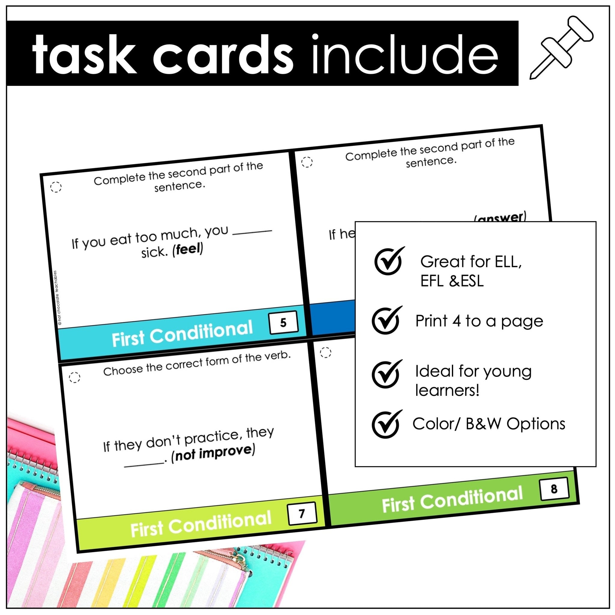 First Conditional Task Cards – If Clauses Grammar Activities (ESL B1–B2) - Hot Chocolate Teachables