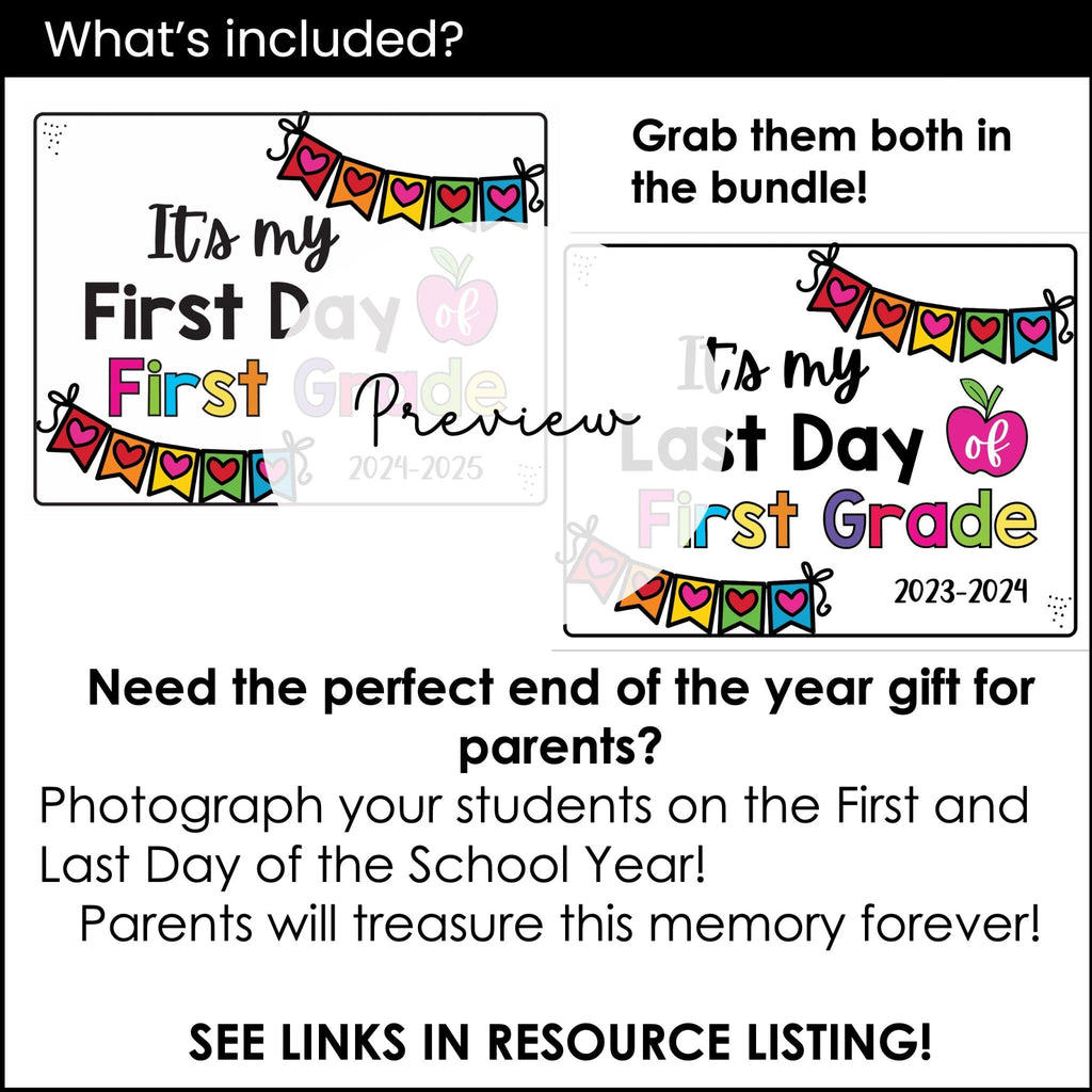 FIRST day of school SIGN - 2024 - 2025 Preschool & K-6 - includes Yearly Updates - Hot Chocolate Teachables