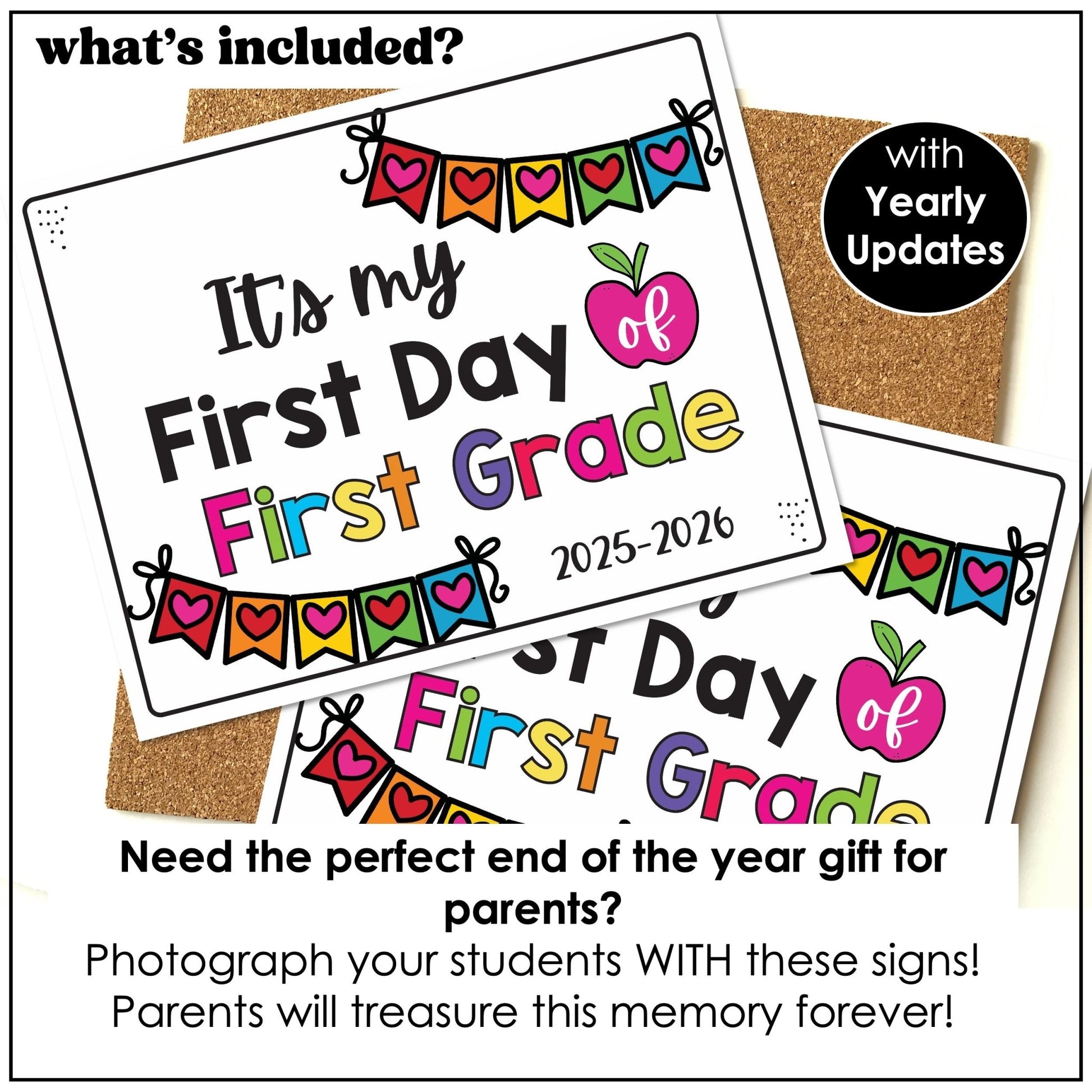 FIRST day of school SIGN - 2025 - 2026 Preschool & K - 6 - includes Yearly Updates - Hot Chocolate Teachables