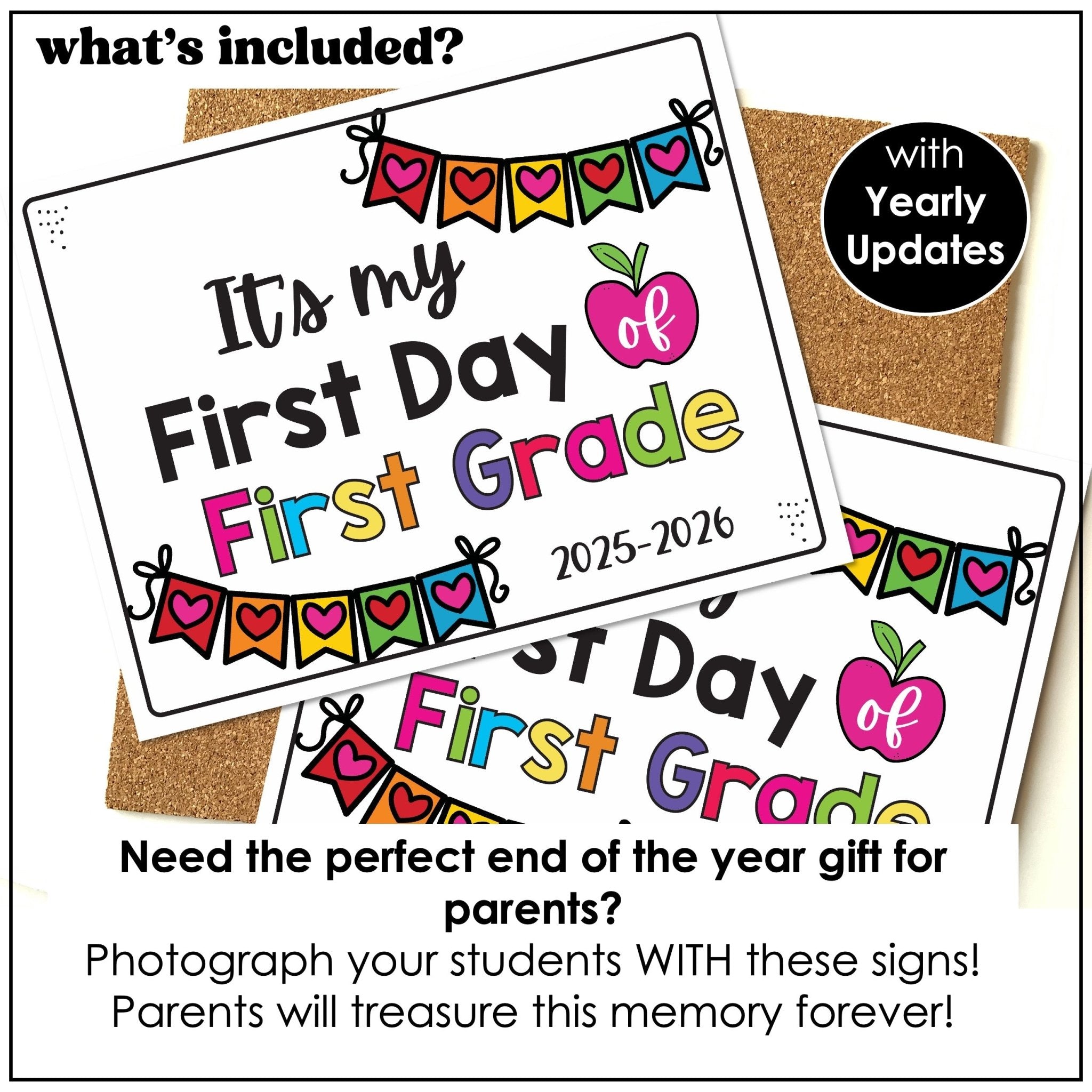 FIRST day of school SIGN - 2025 - 2026 Preschool & K - 6 - includes Yearly Updates - Hot Chocolate Teachables