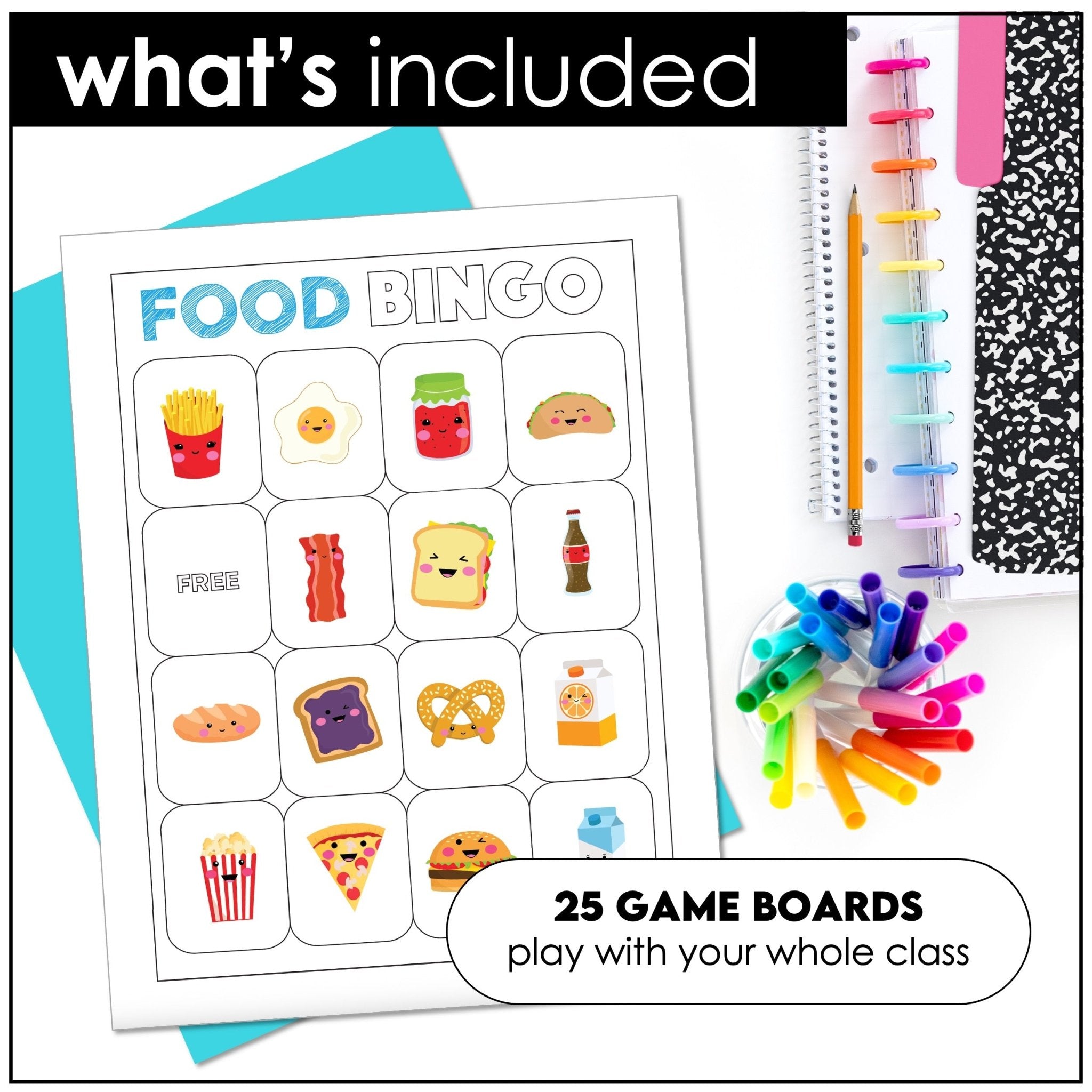 Food and Drink Bingo Game + Flashcards - Hot Chocolate Teachables