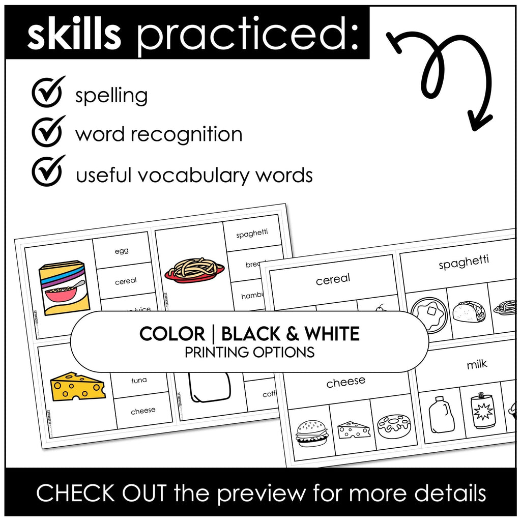 Food & Drink Vocabulary CLIP CARD activity task cards for ELL ESL ELD - Hot Chocolate Teachables