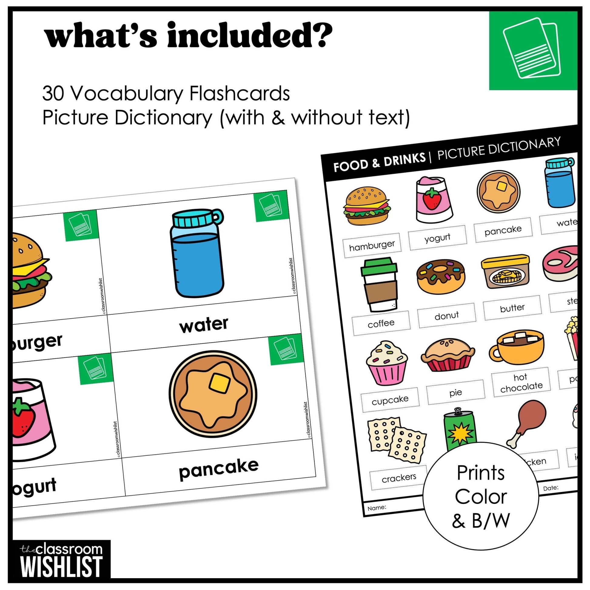 Food & Drinks Vocabulary Flashcards | Digital + Print | Picture Dictionary | ESL - Hot Chocolate Teachables