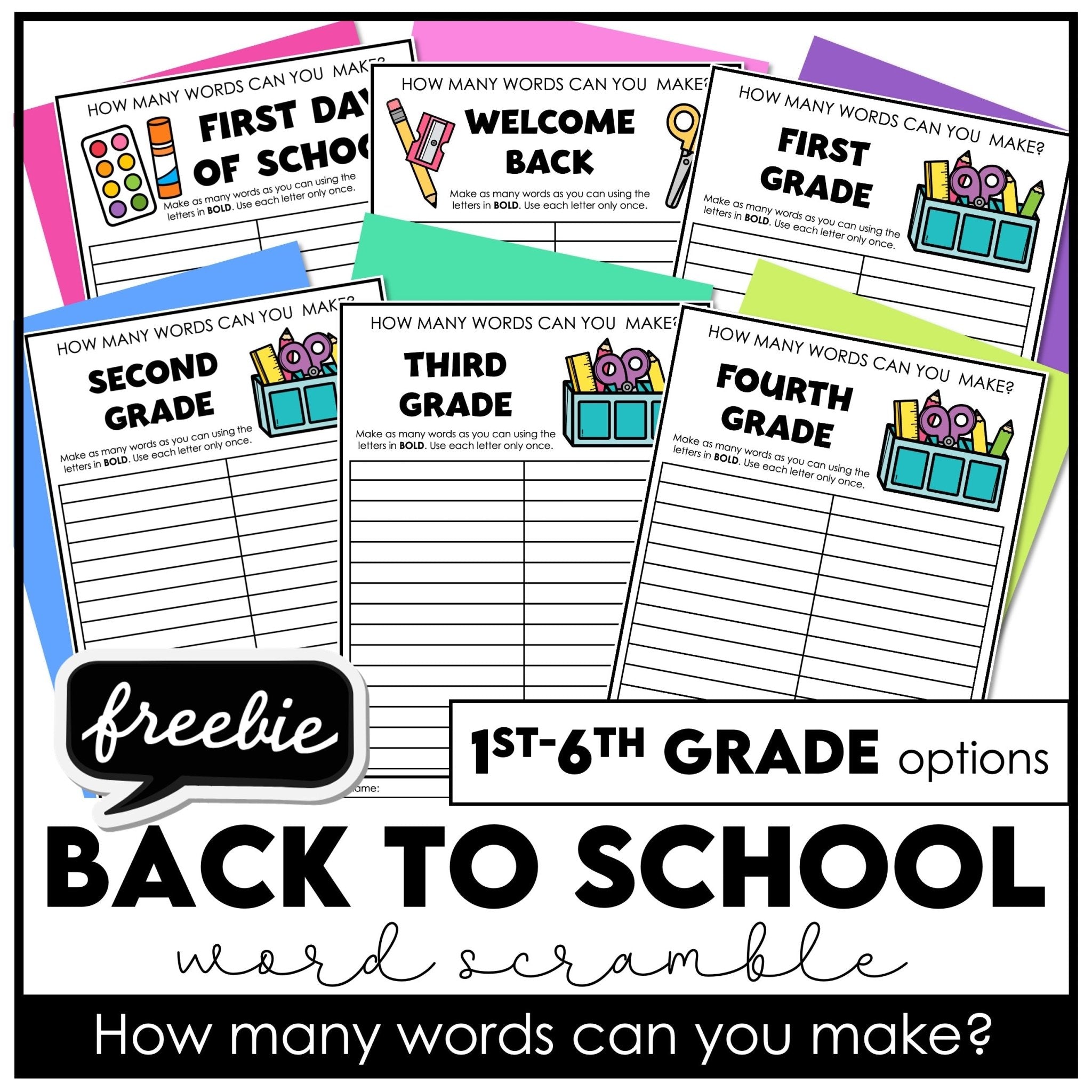 FREE Back to School Word Scramble Worksheets - Create words from the letters given! - Hot Chocolate Teachables