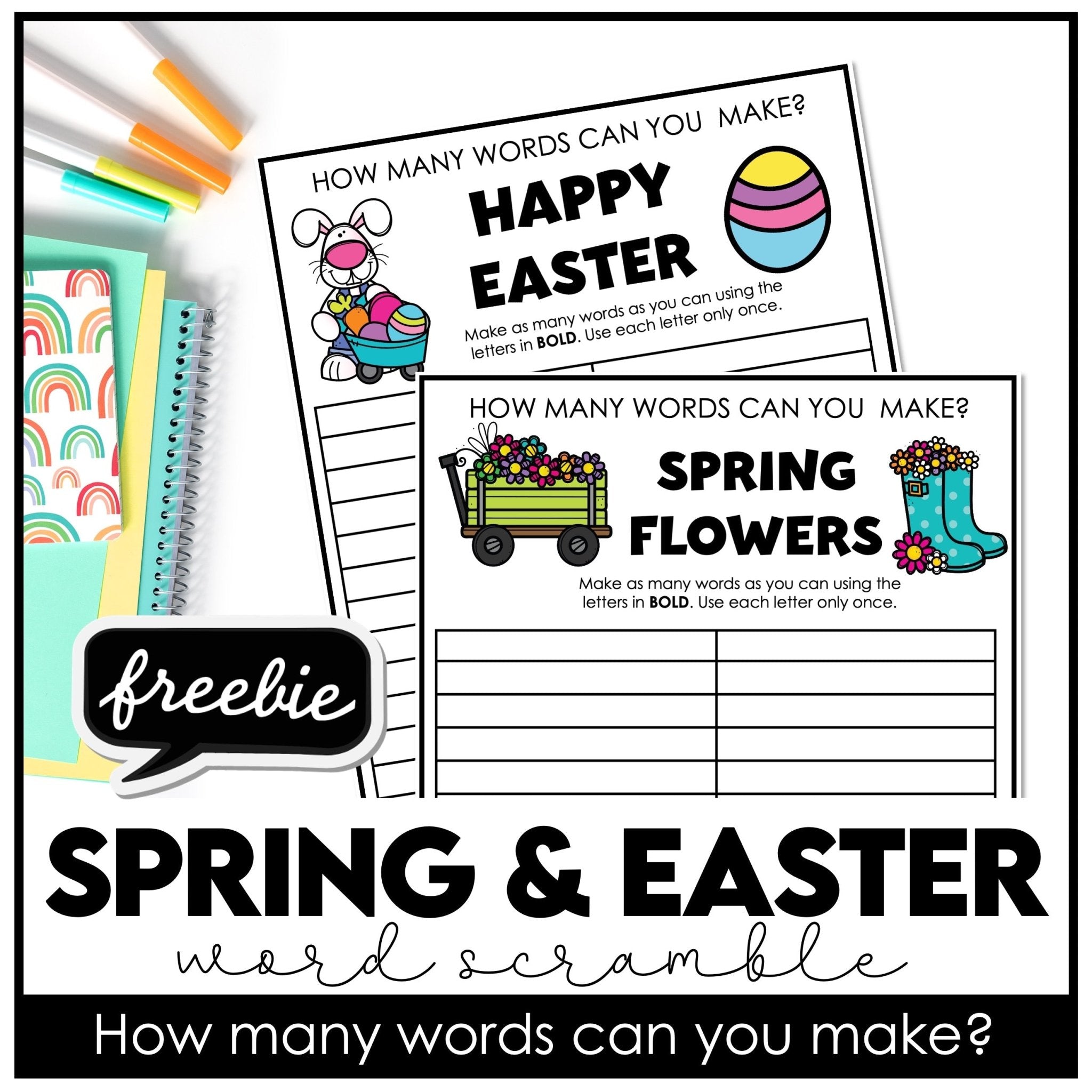 FREE Easter & Spring Word Scramble Worksheet | How many words can you make? - Hot Chocolate Teachables