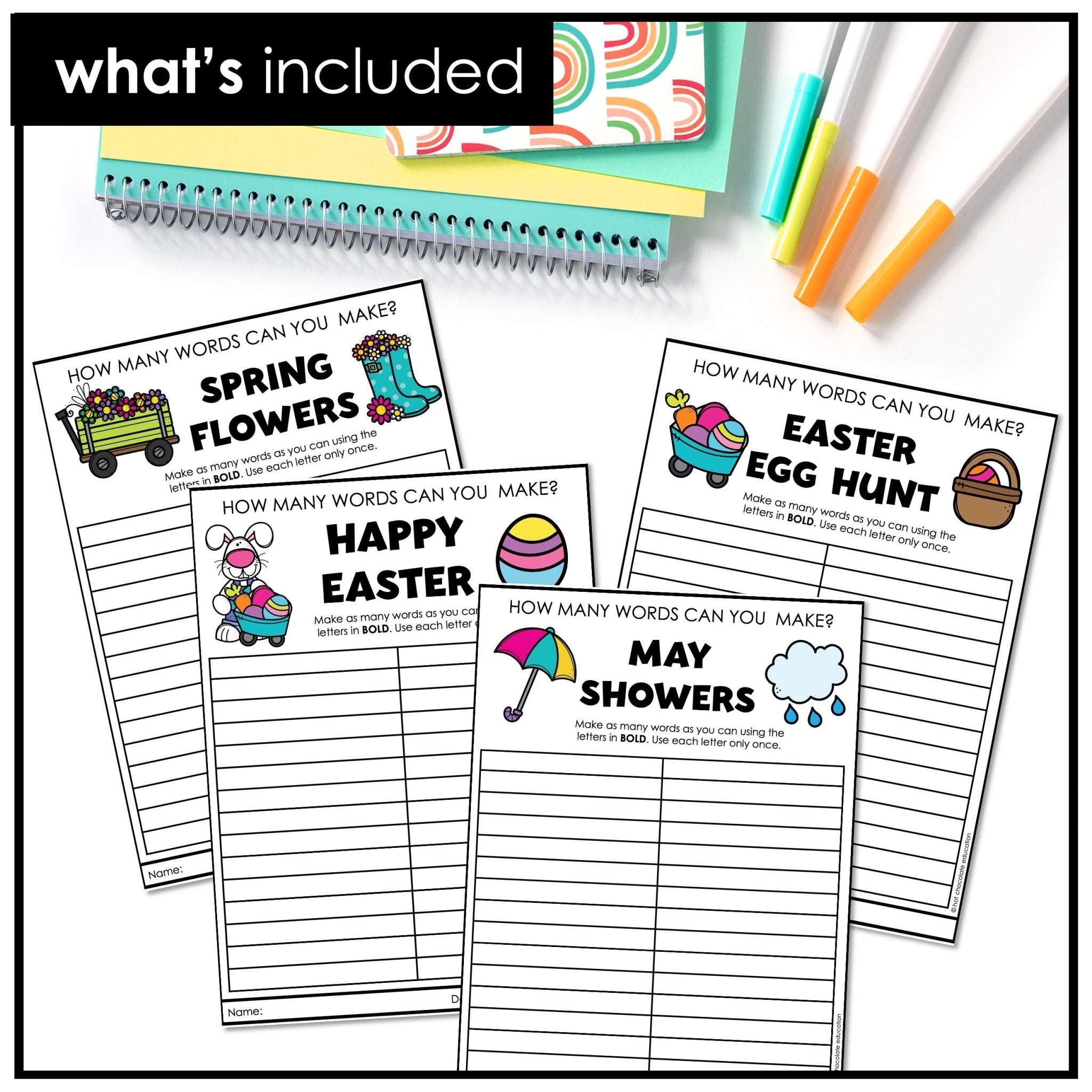 FREE Easter & Spring Word Scramble Worksheet | How many words can you make? - Hot Chocolate Teachables