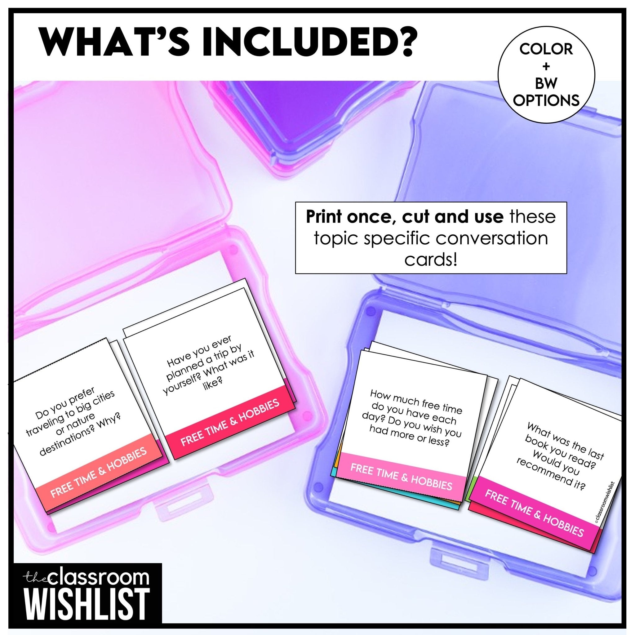 Free Time & Hobbies Conversation Starter Cards | 60 ESL Speaking Prompts - Hot Chocolate Teachables