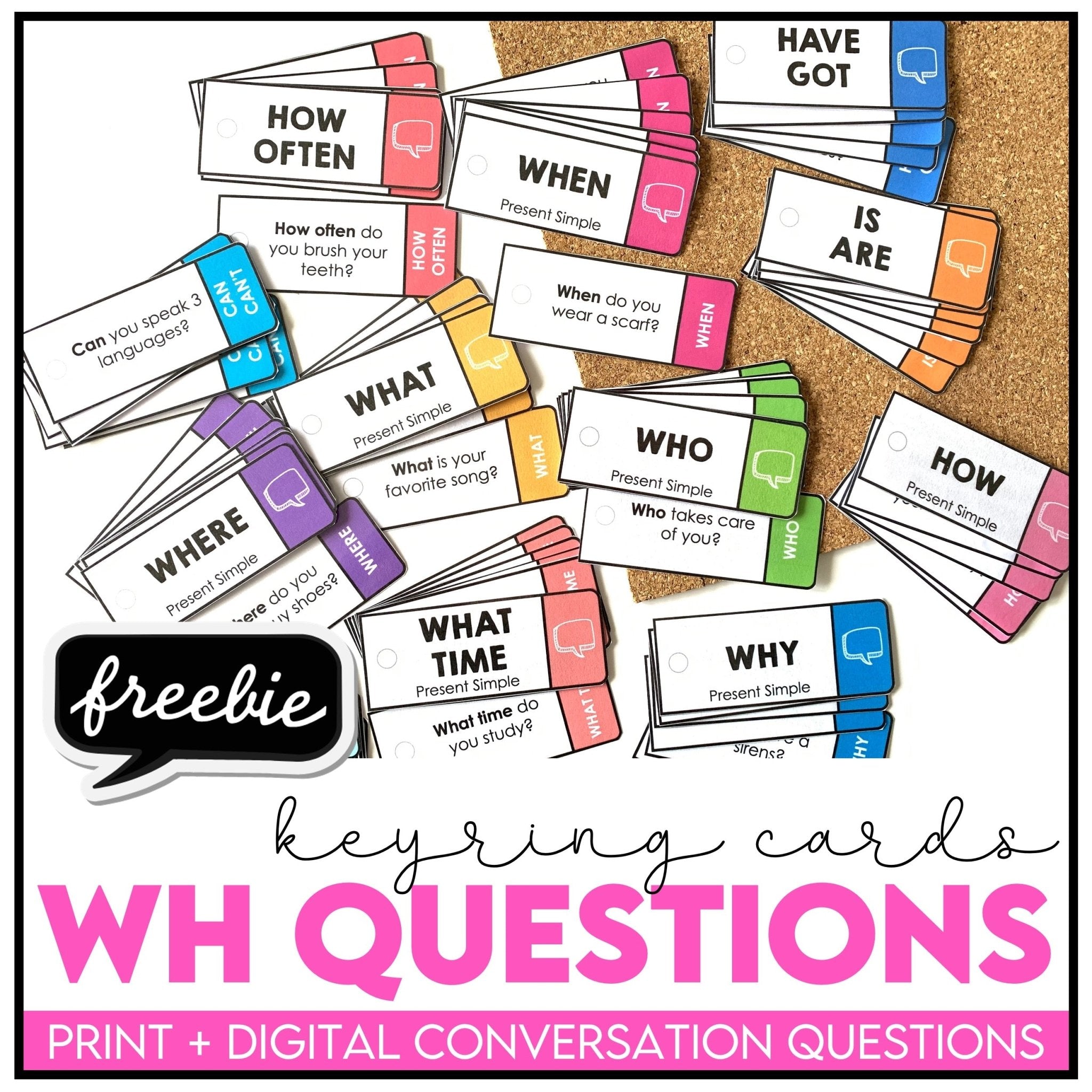 Free WH Question Prompt for ESL | Conversation Cards | What, When, Where, Why - Hot Chocolate Teachables