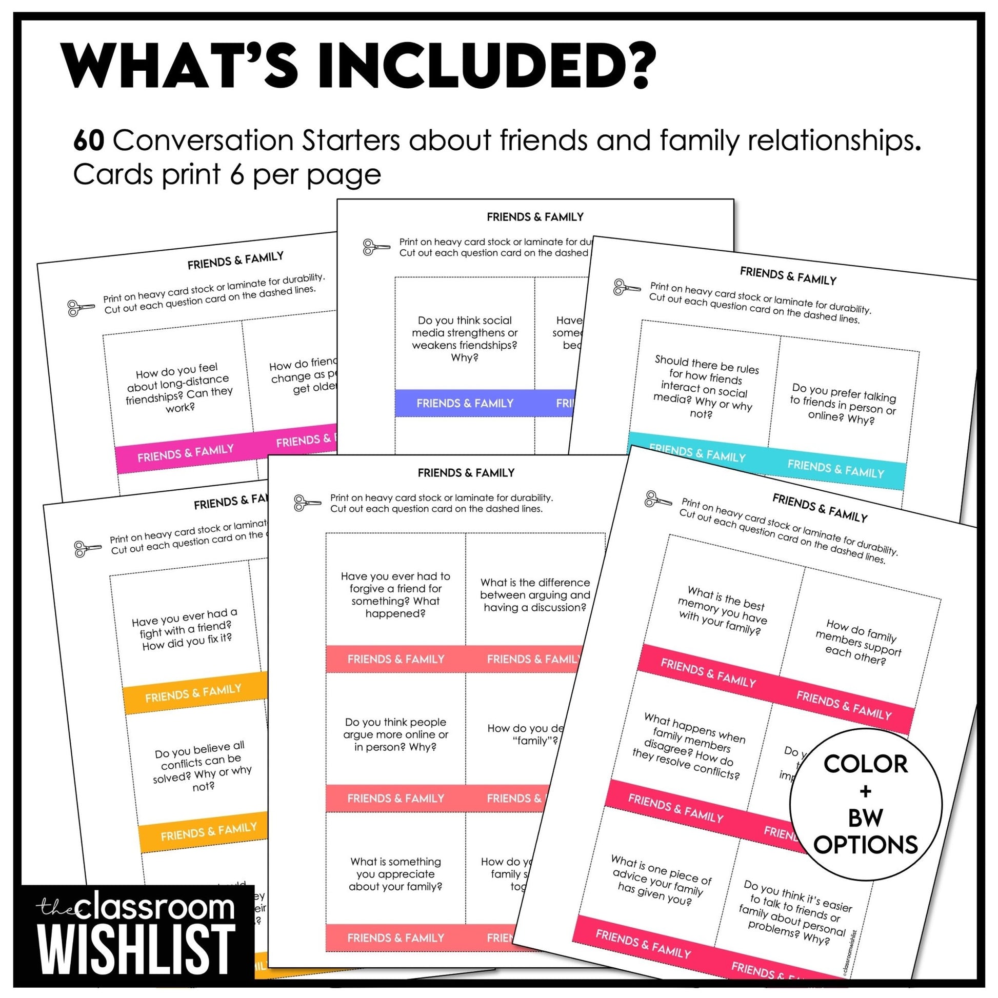 Friends & Family | Social Life Conversation Cards | 60 ESL Discussion Prompts - Hot Chocolate Teachables