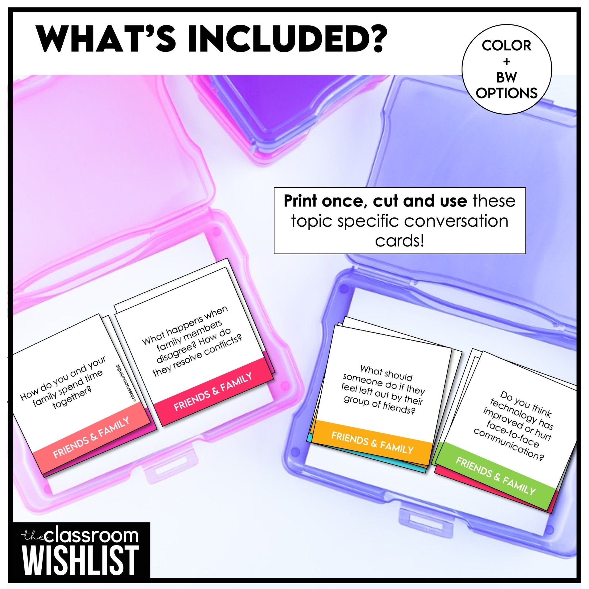 Friends & Family | Social Life Conversation Cards | 60 ESL Discussion Prompts - Hot Chocolate Teachables