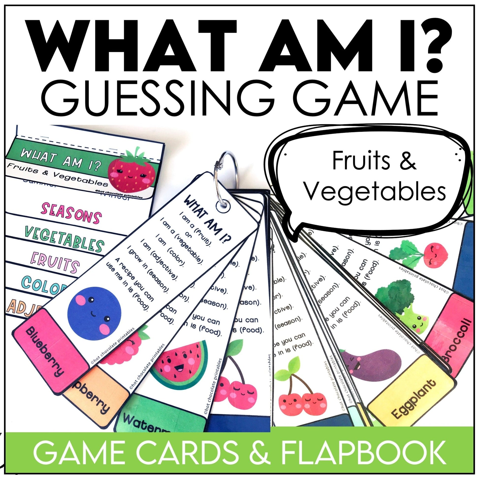 Fruit and Vegetable Guessing Game for Young Learners - What am I? - Hot Chocolate Teachables